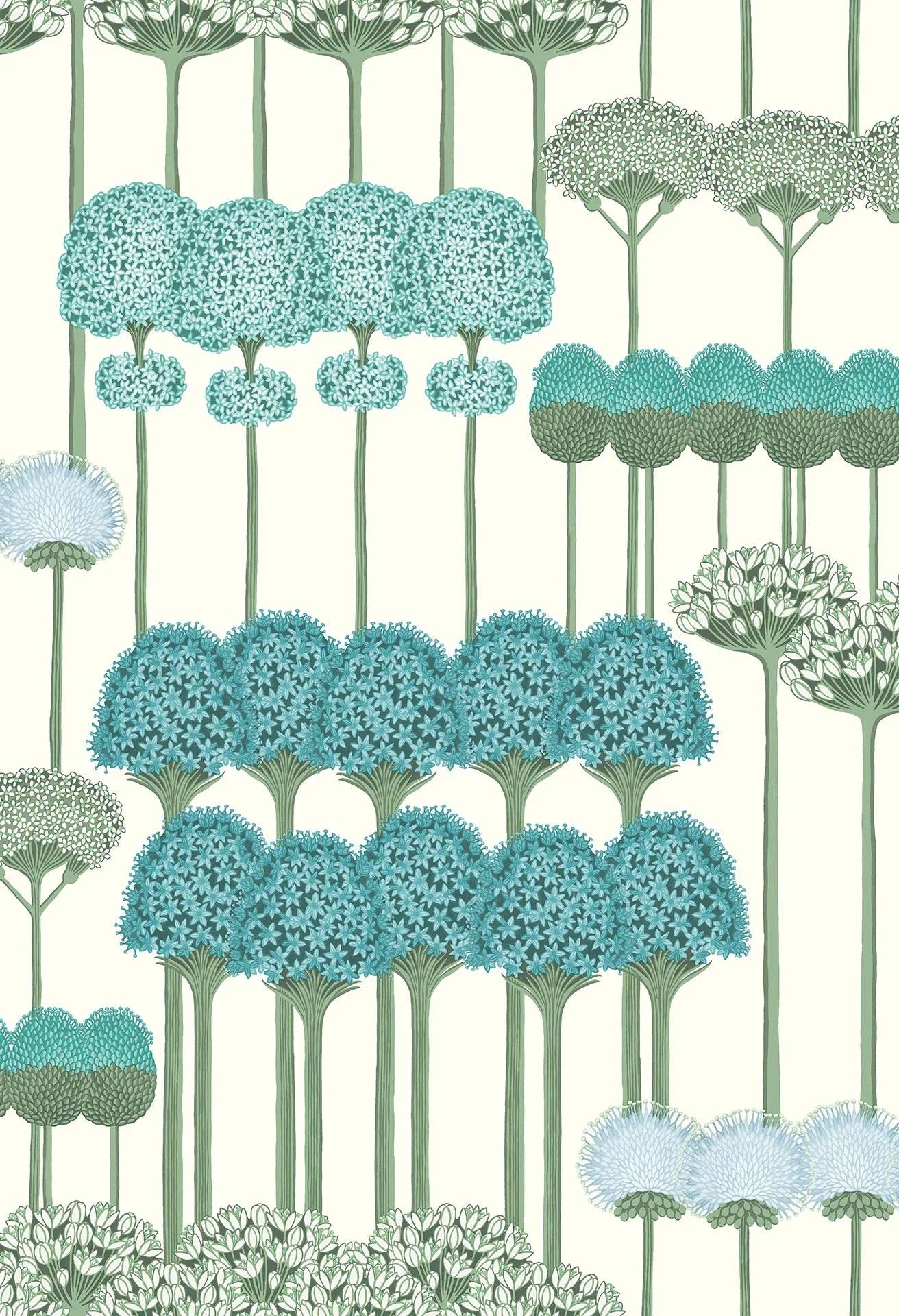 Wallpaper with a floral plant motif BOTANICAL BOTANICA - Allium jadeite on white