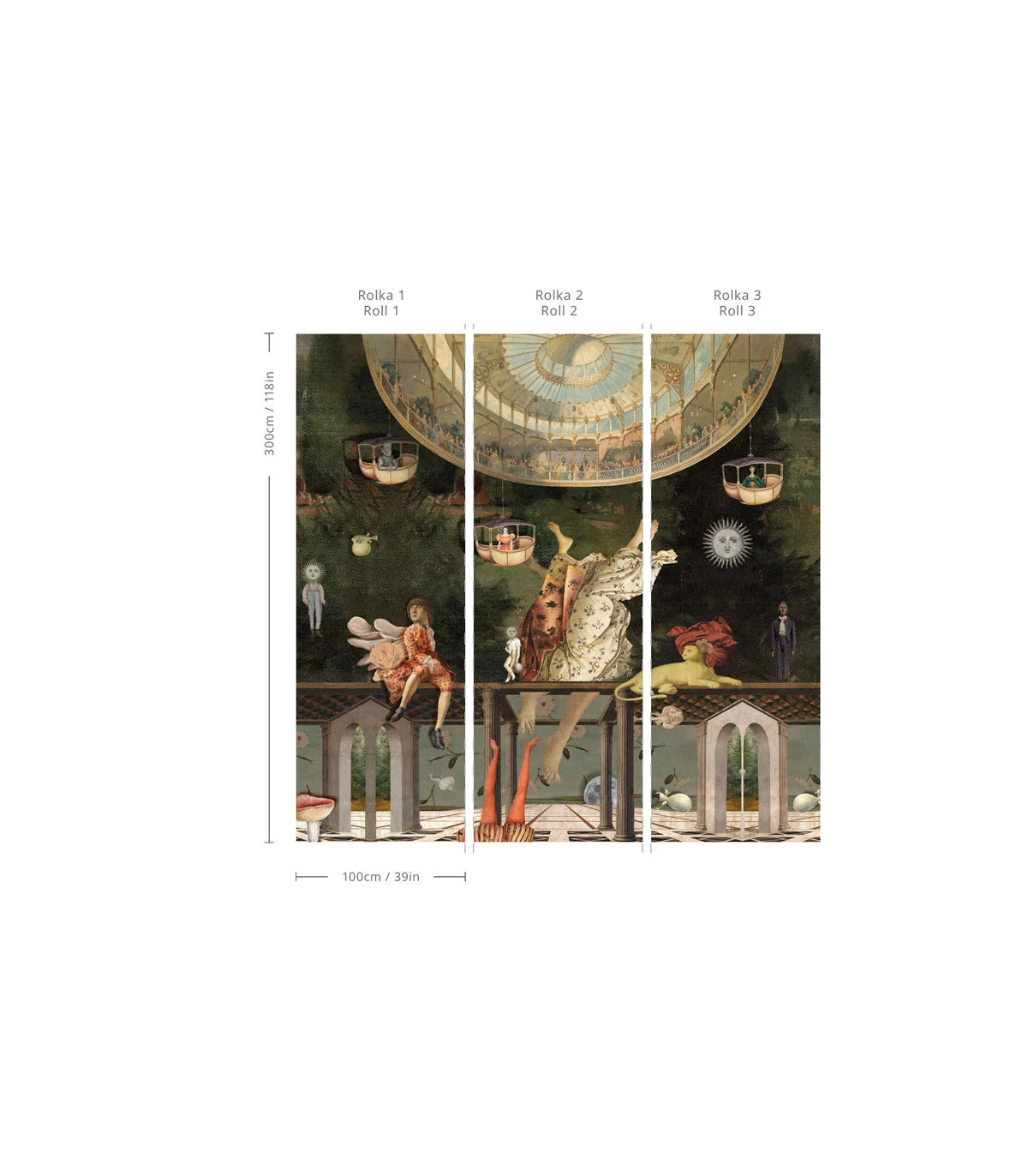 Artistic Landscape Wallpaper CAROUSEL Green with Gold