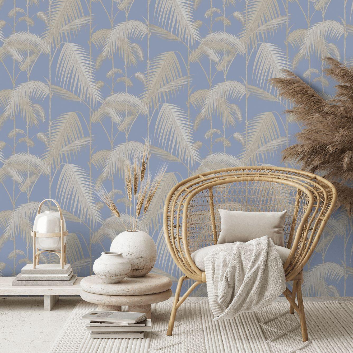 Wallpaper with a plant motif of palm leaves CONTEMPORARY COLLECTION - Palm Jungle metallic silver