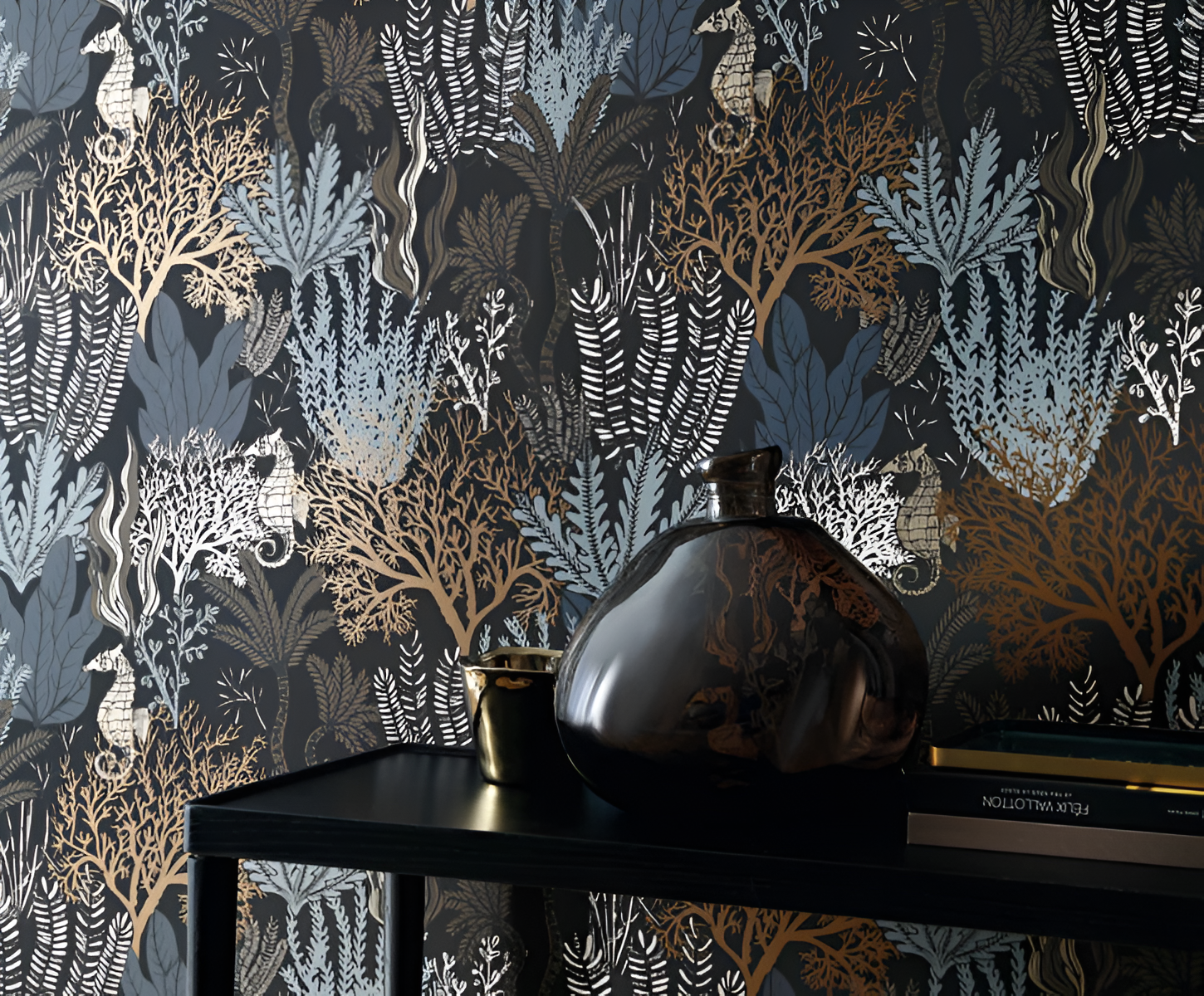 Seaweed Pattern Wallpaper POSIDONIE - Celadon Green with White