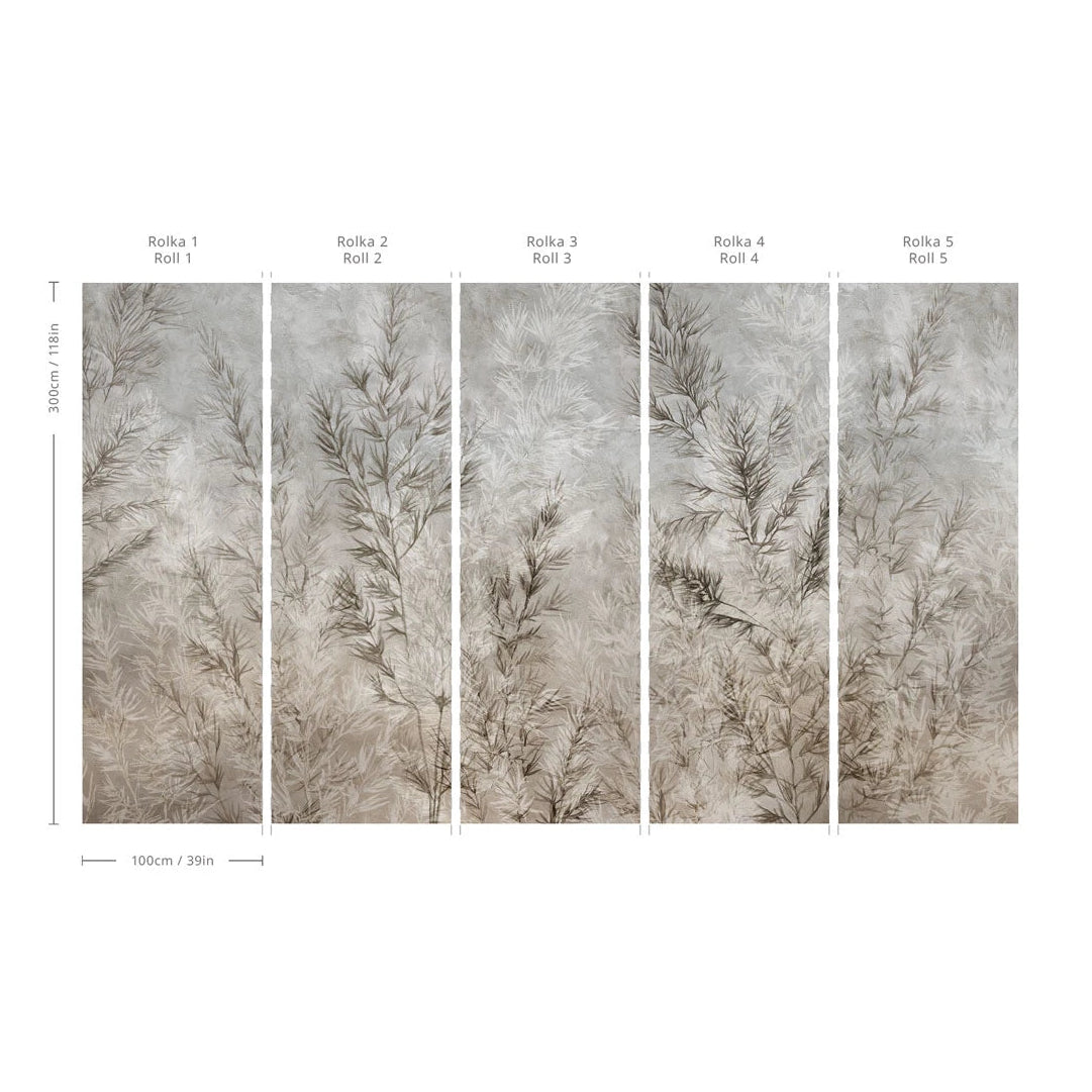 Tapeta flizelinowa z roślinnym wzorem DRY GRASS grau-beige