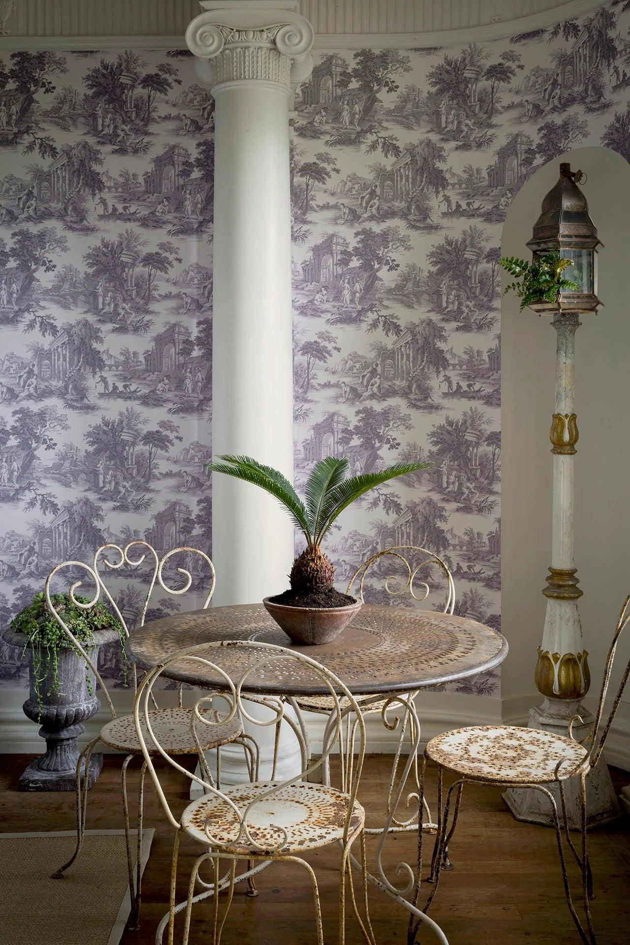 Wallpaper with a landscape of parks and waterways FOLIE - Villandry red