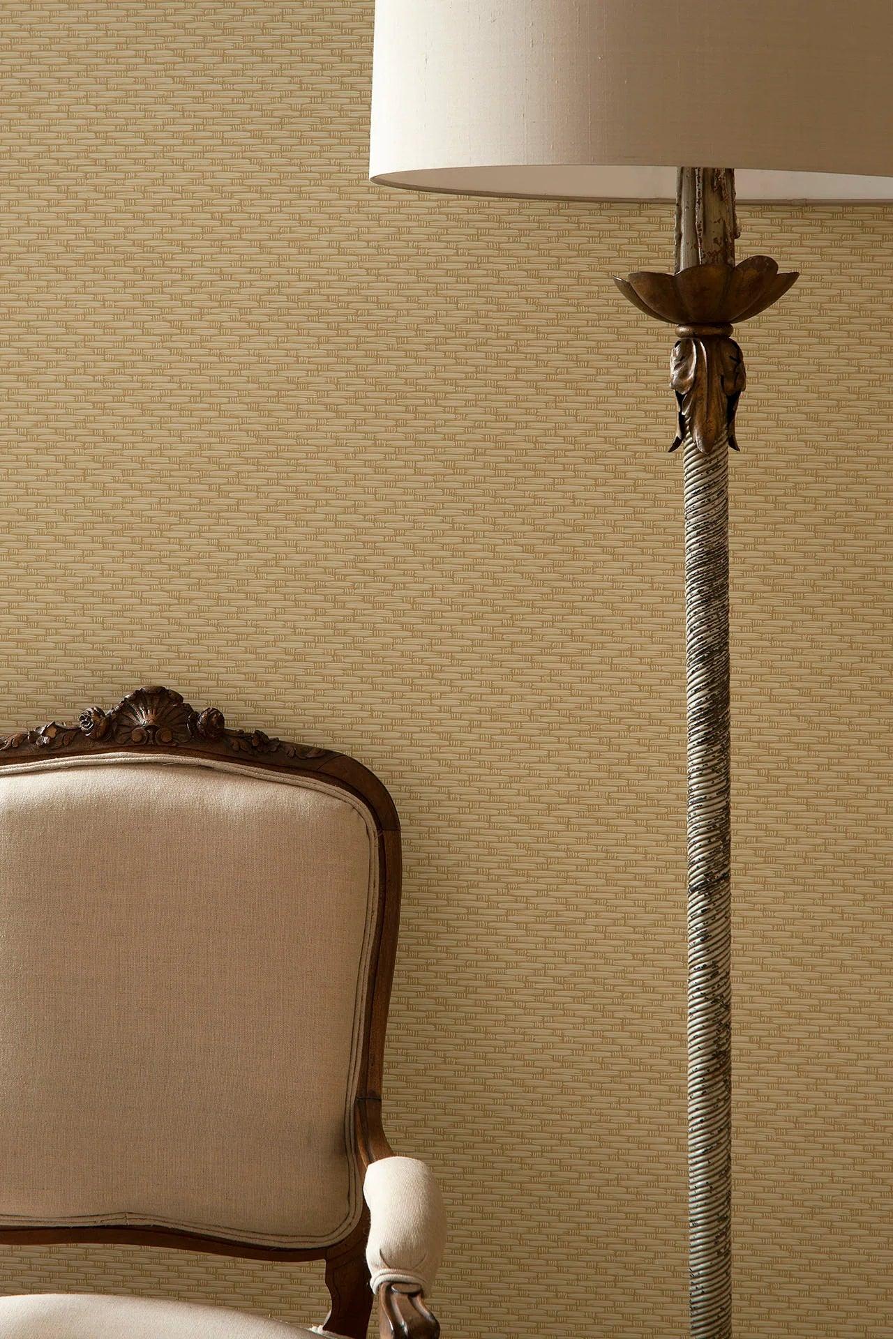 Wallpaper with a geometric pattern resembling weaving FOUNDATION - Weave yellow
