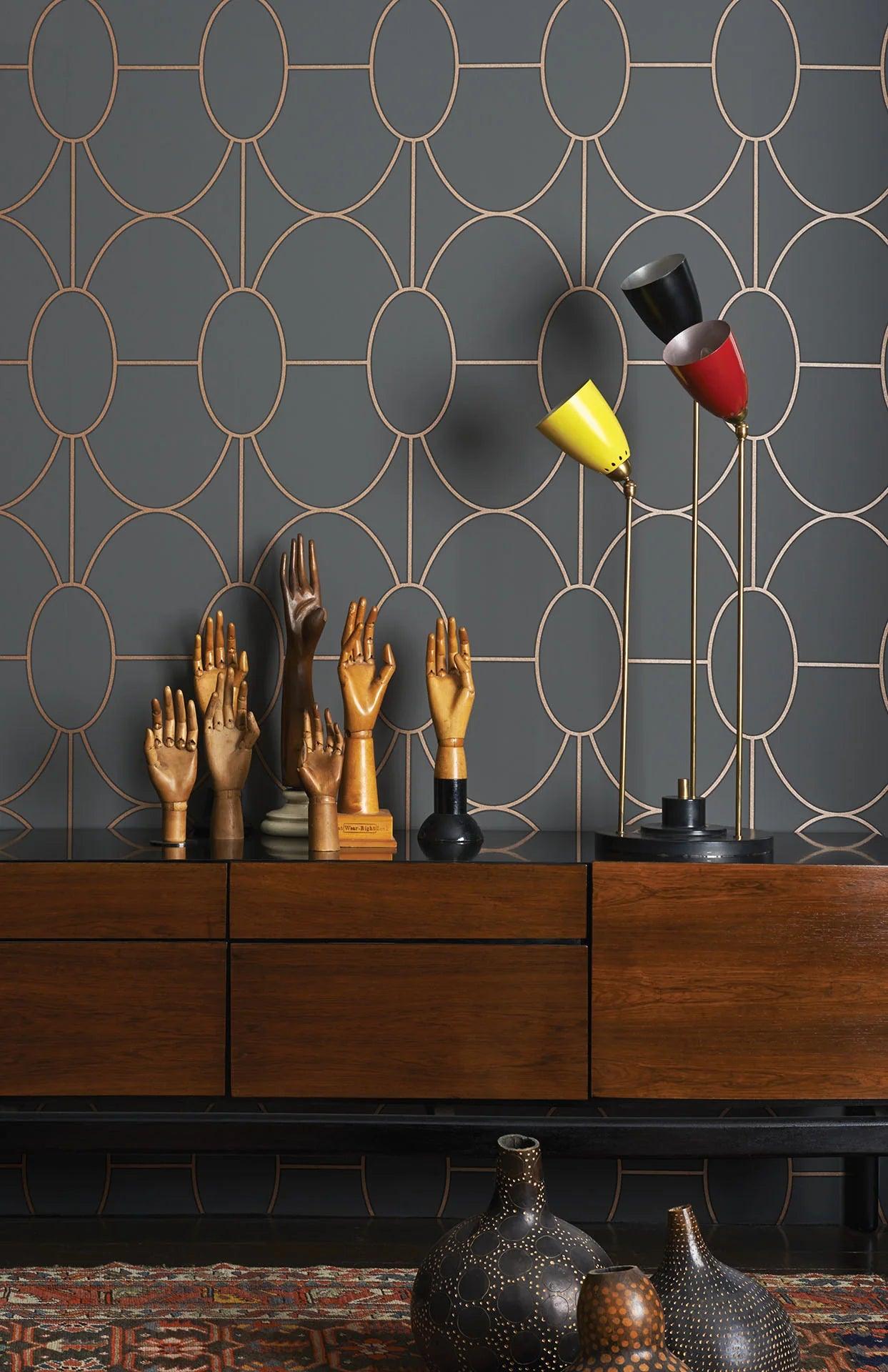 Art Deco Geometric Pattern Wallpaper GEOMETRIC II - White Riviera
