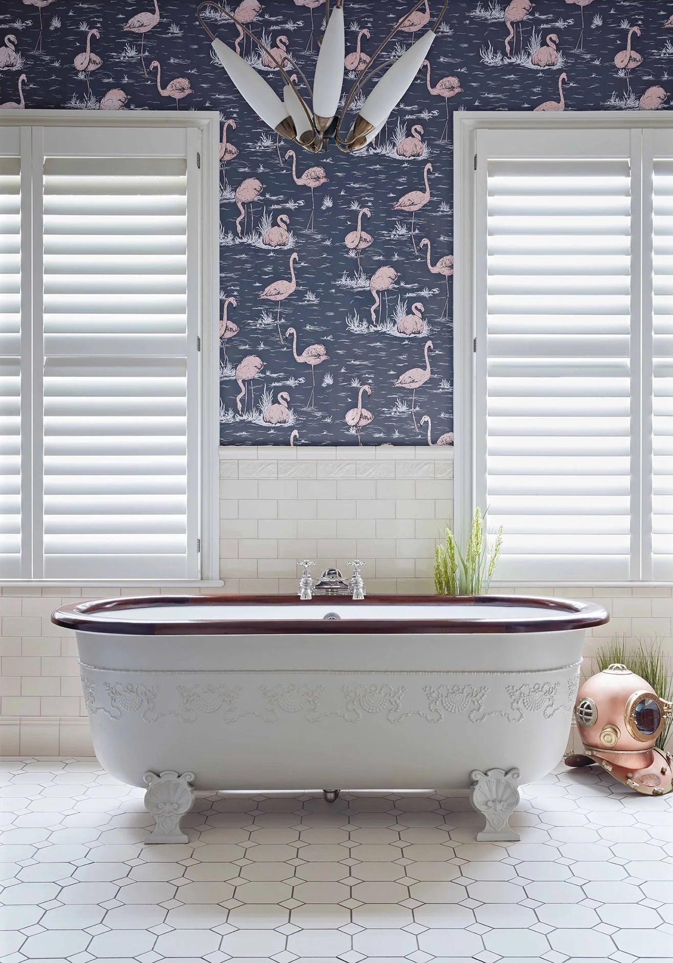 Wallpaper with animal motif of birds ICONS - Pink Flamingos