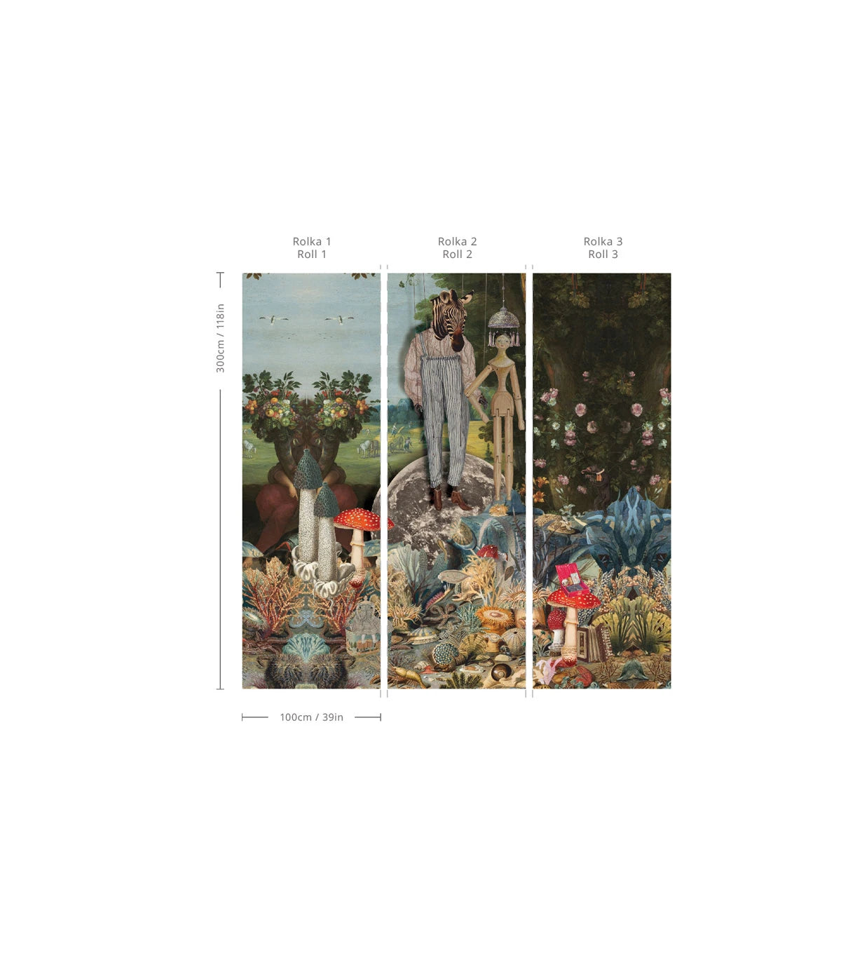 Wallpaper with Artistic Landscape PUPPETS Dark Green with Blue