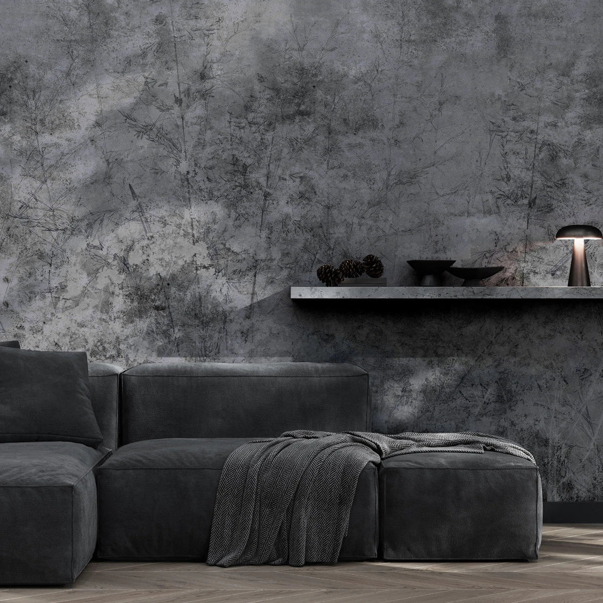 Gray and Black Floral Pattern Wallpaper STEMS