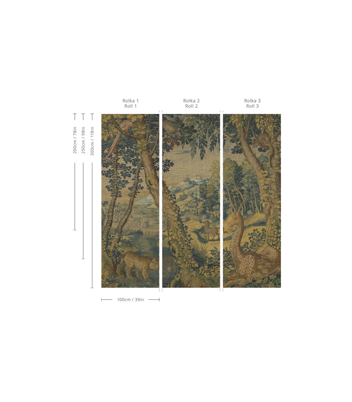 Wallpaper with a landscape of a magical forest UNICORN ARRAS green with brown