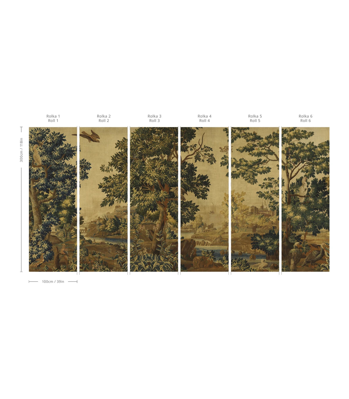 Non-woven wallpaper with WHISPERING GARDEN landscape in green