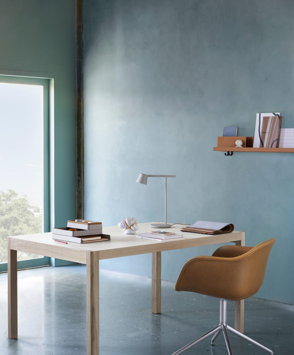 WORKSHOP table with gray linoleum and oak base