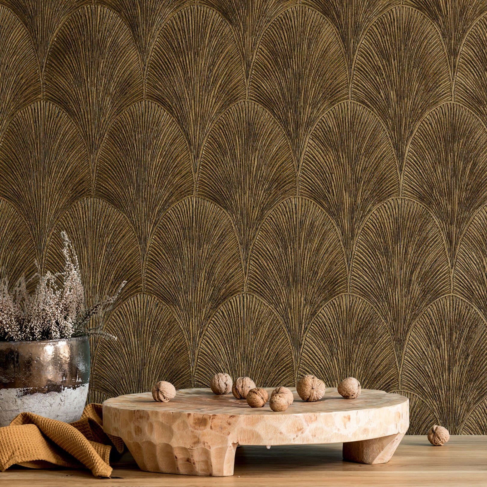 Metallic Wallpaper with Geometric Pattern TOURMALINE - DORE/FONCE Brown with Gold