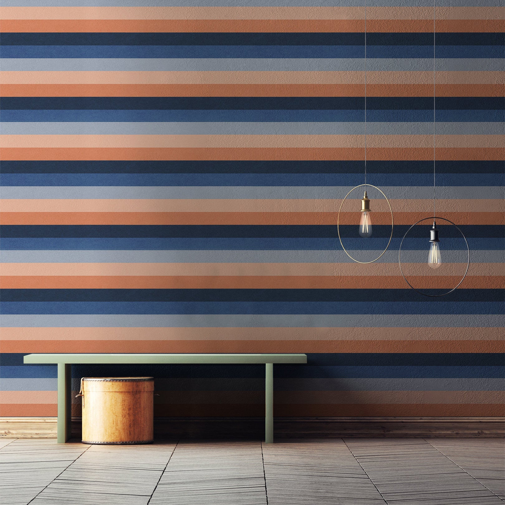 Striped Structural Wallpaper TRANSAT - MARINE/CORAL navy with coral
