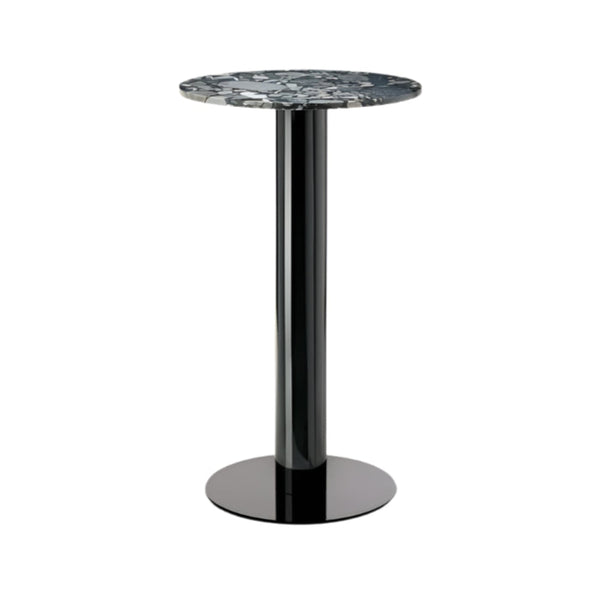 Side table tube stone marble with a black base