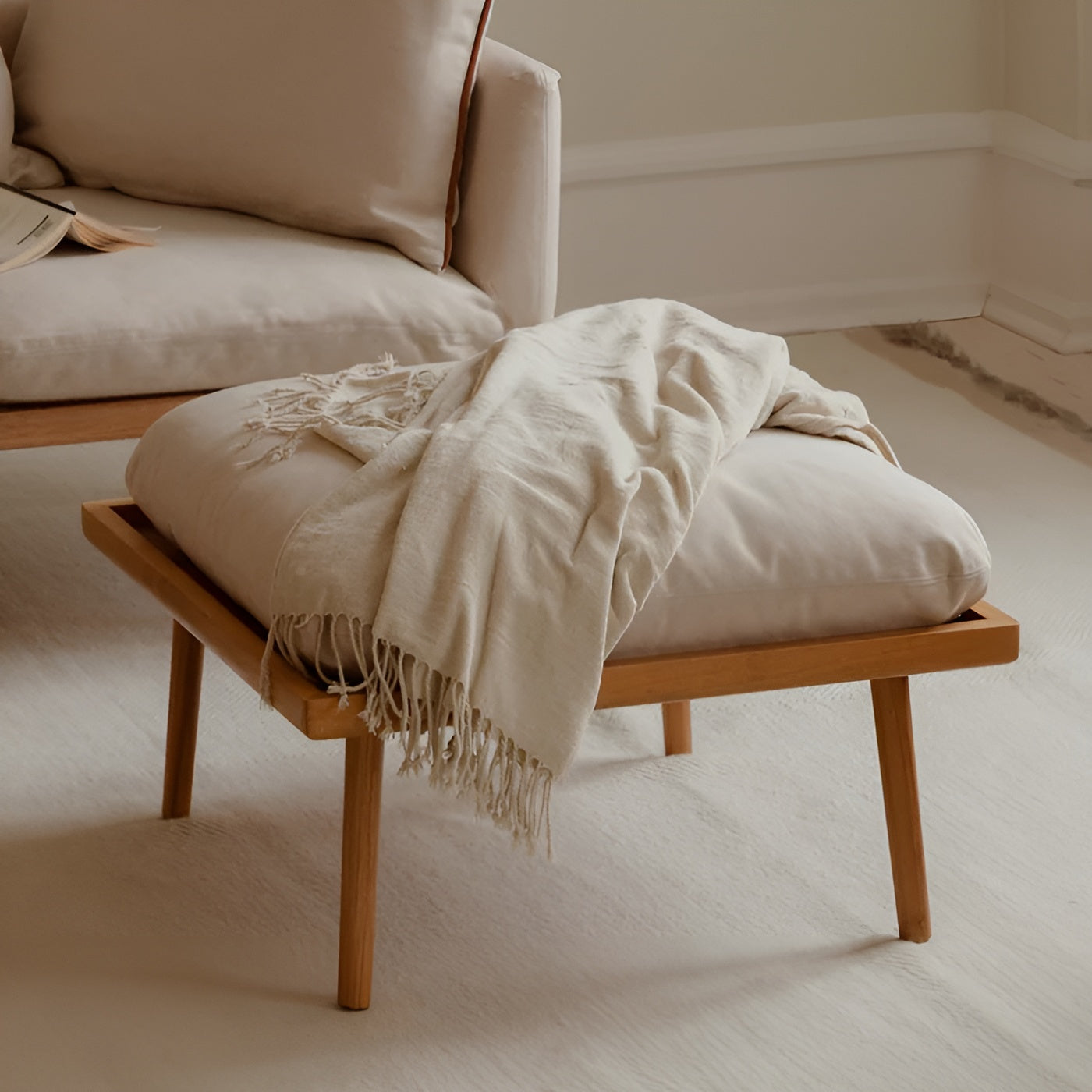 Lounge Around Shuffle Pouf in Caramel with Dark Oak Base
