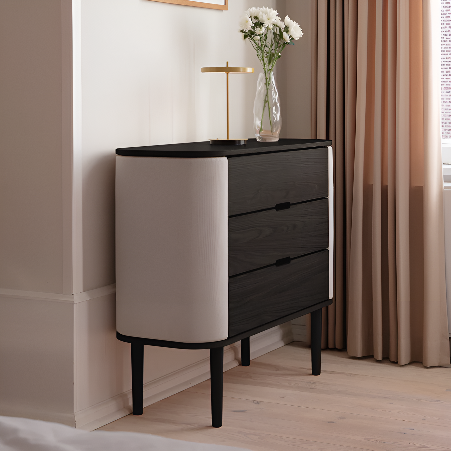 TREASURES cabinet with Venetian reed and black base