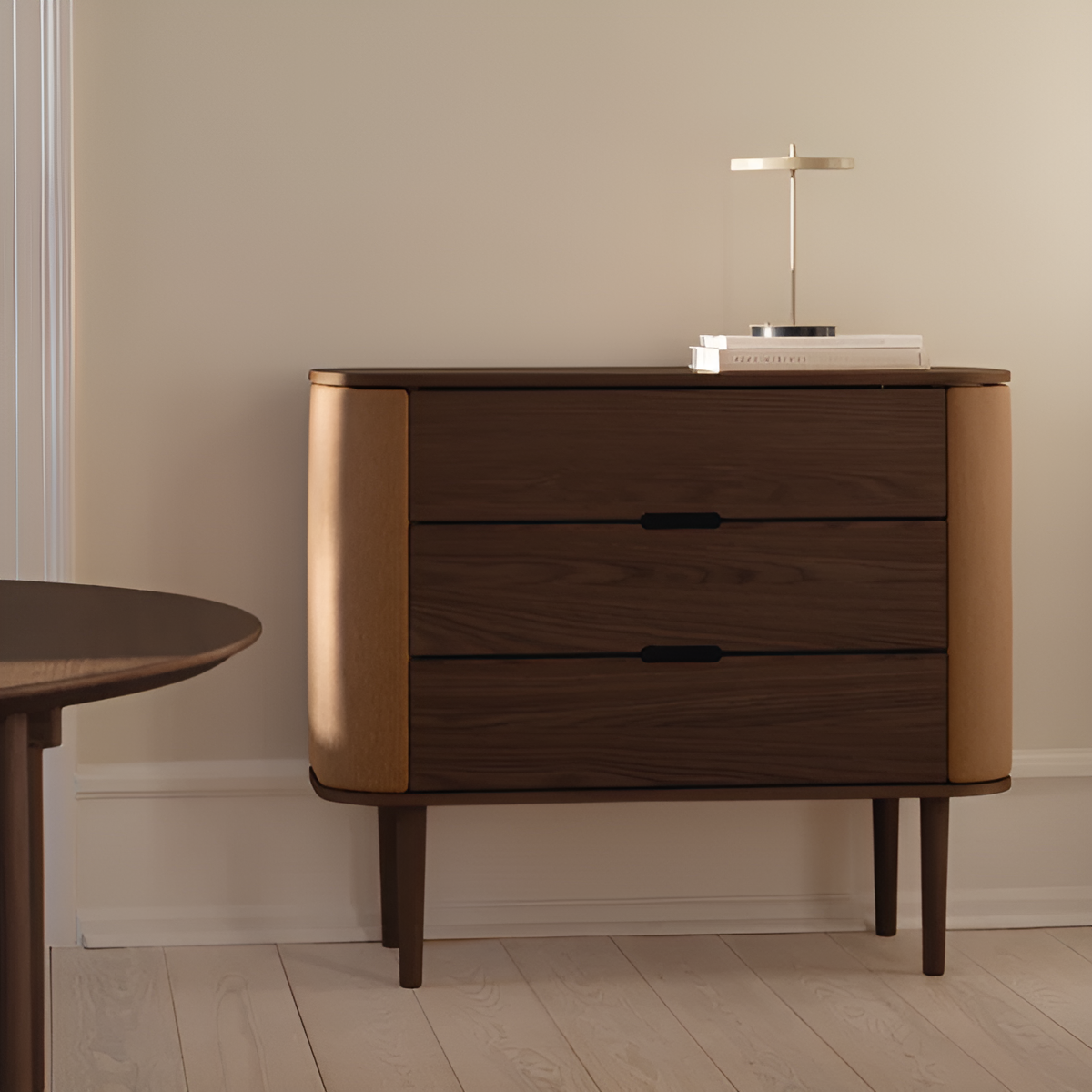 TREASURES cabinet with Venetian reed and dark oak base