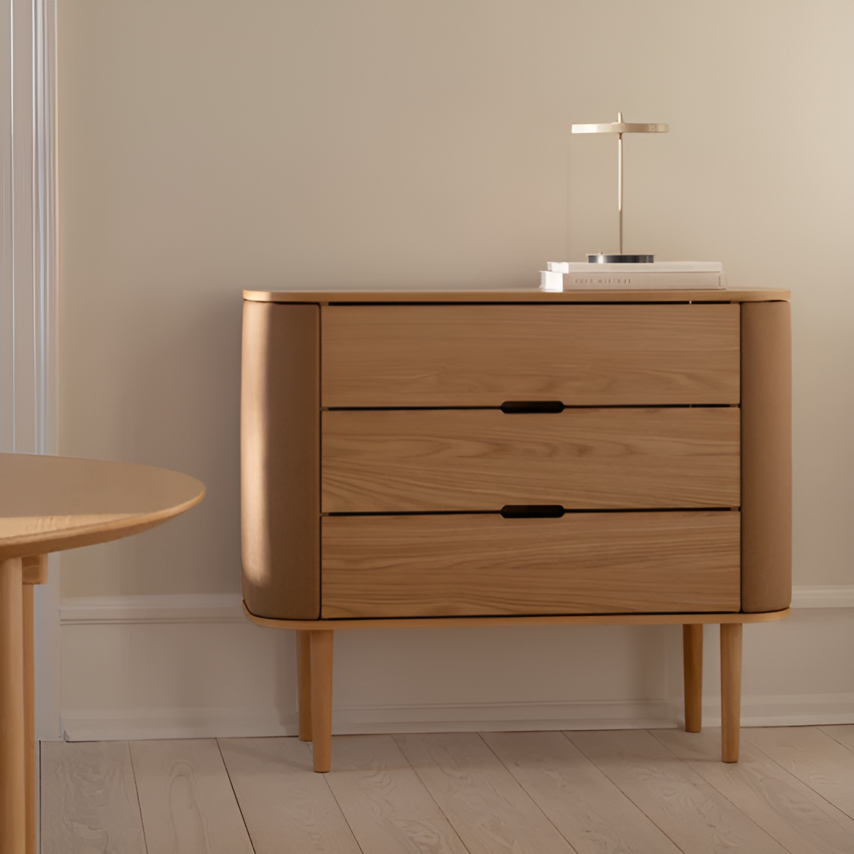 TREASURES cabinet in caramel with an oak base