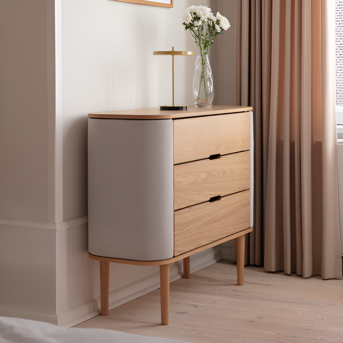 TREASURES cabinet in sand with oak base