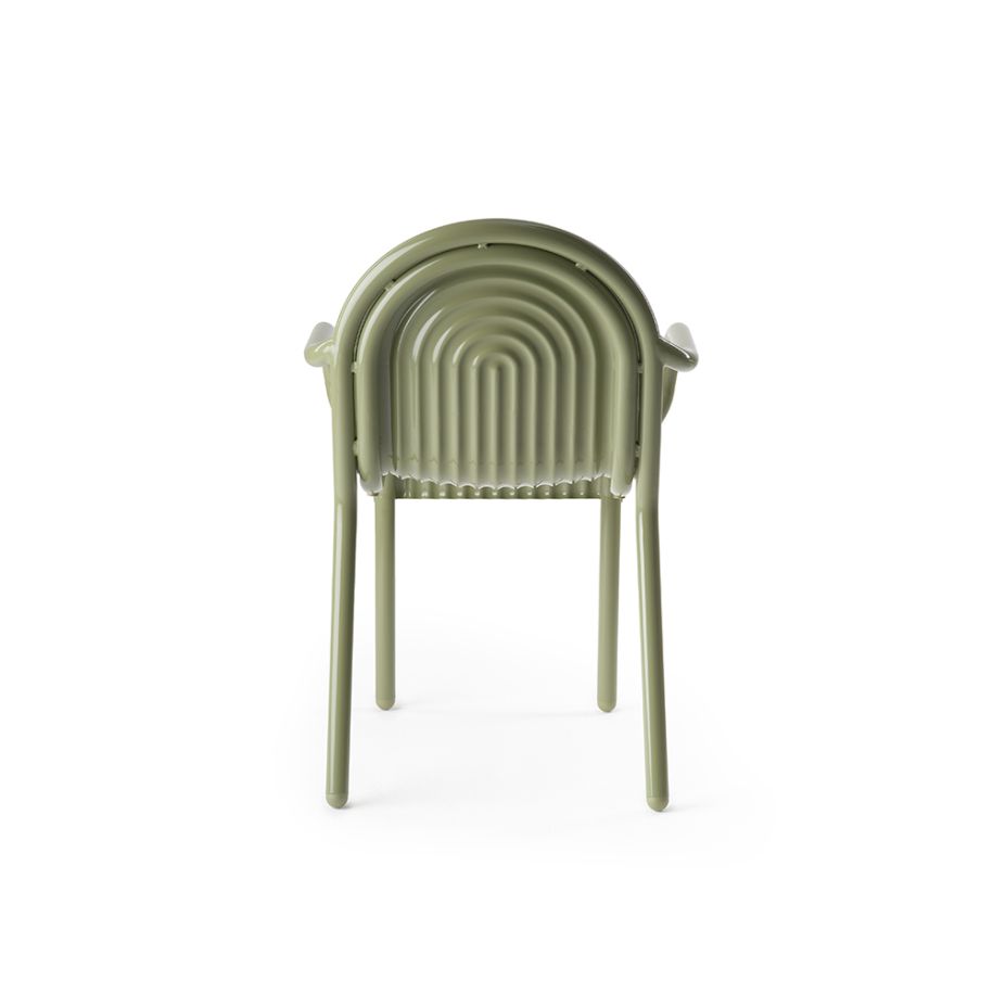 A chair with armrests outer green groove