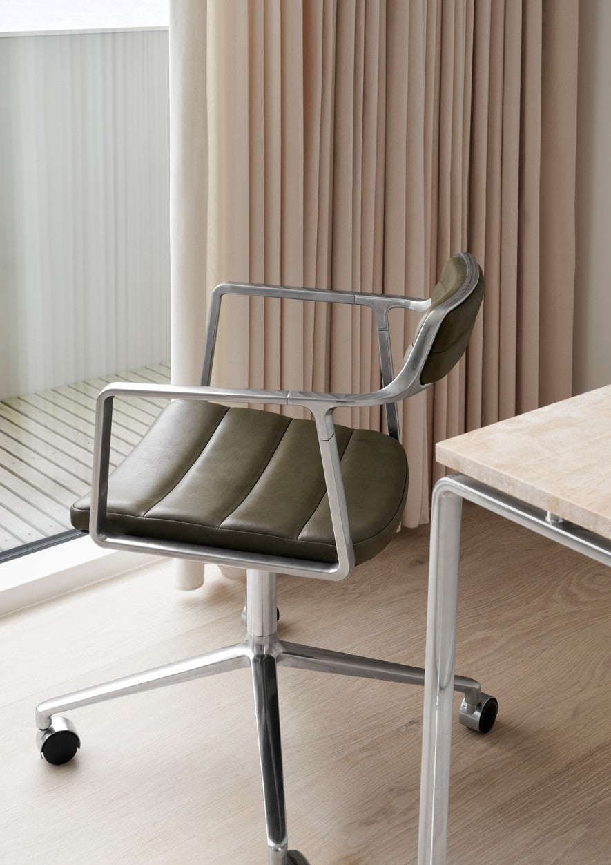 Office Chair 452 Green Leather with Metal Base