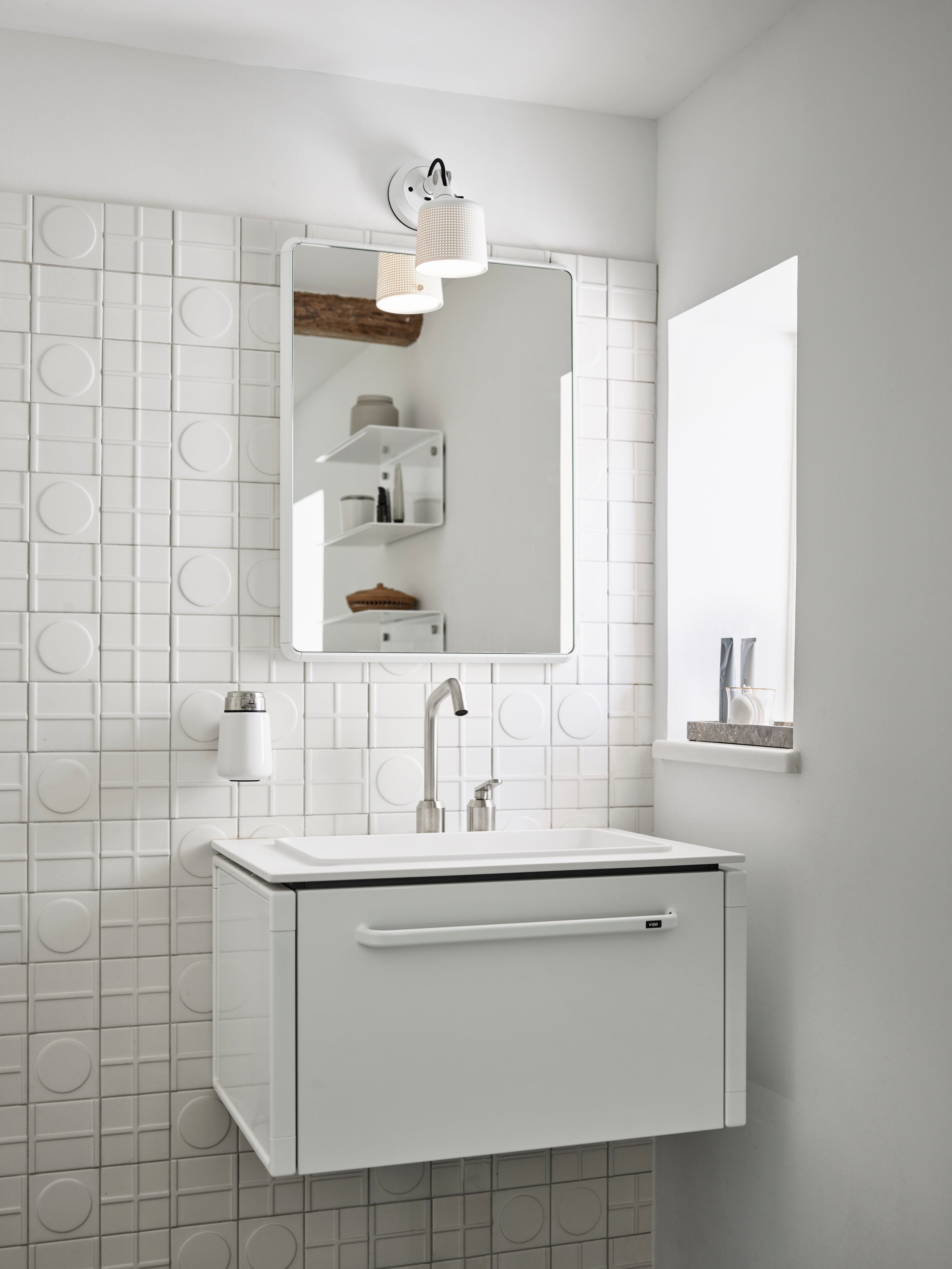 VIPP bathroom mirror with white aluminum frame