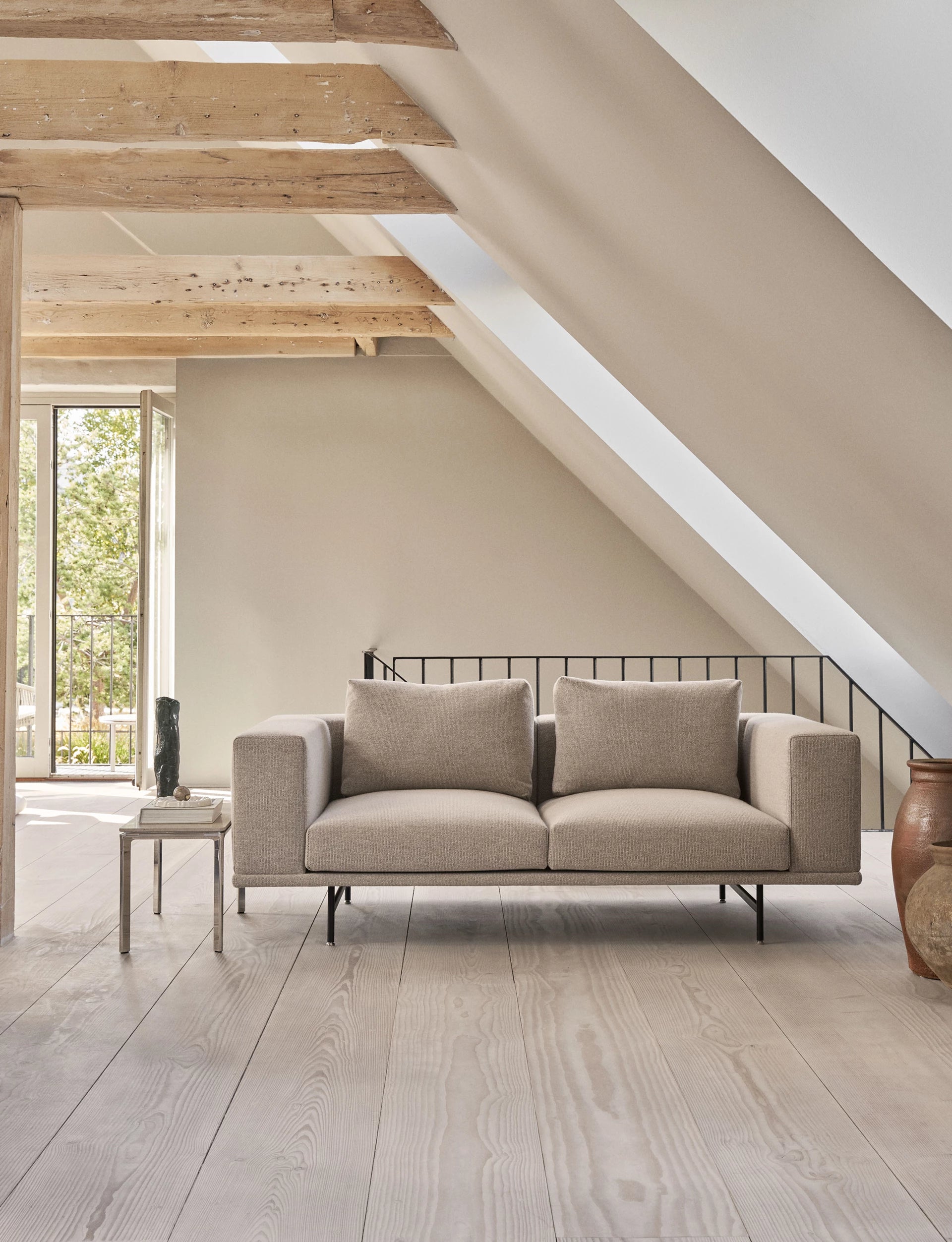 2-Seater Sofa LOFT Gray Fabric Brook with Black Base