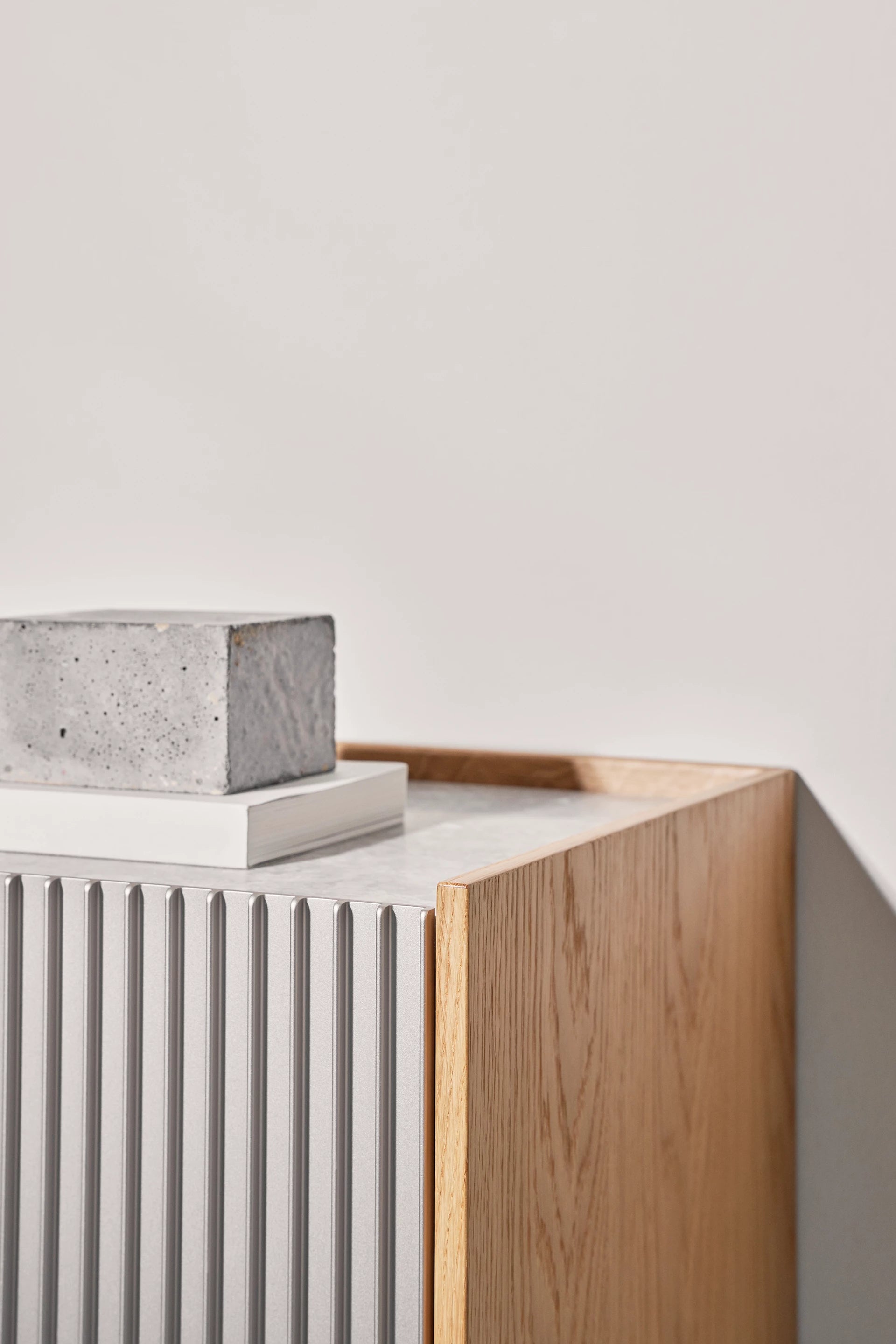 H1 oak veneer sideboard with gray marble