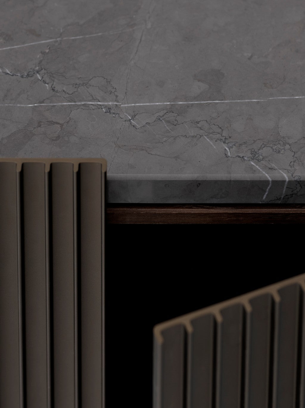 H2 Cabinet dark oak veneer with gray marble top