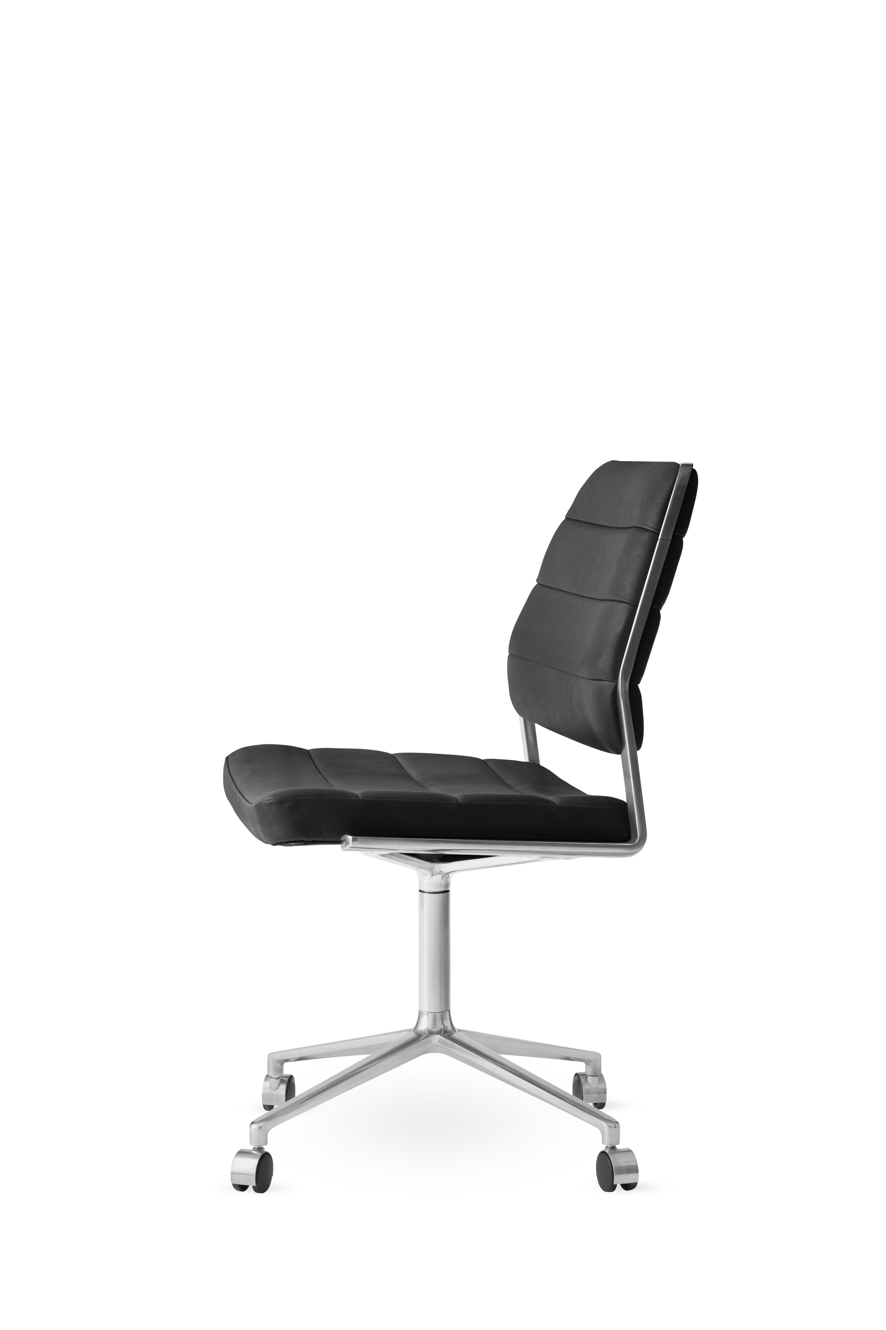 Office chair 454 black leather with a metal base
