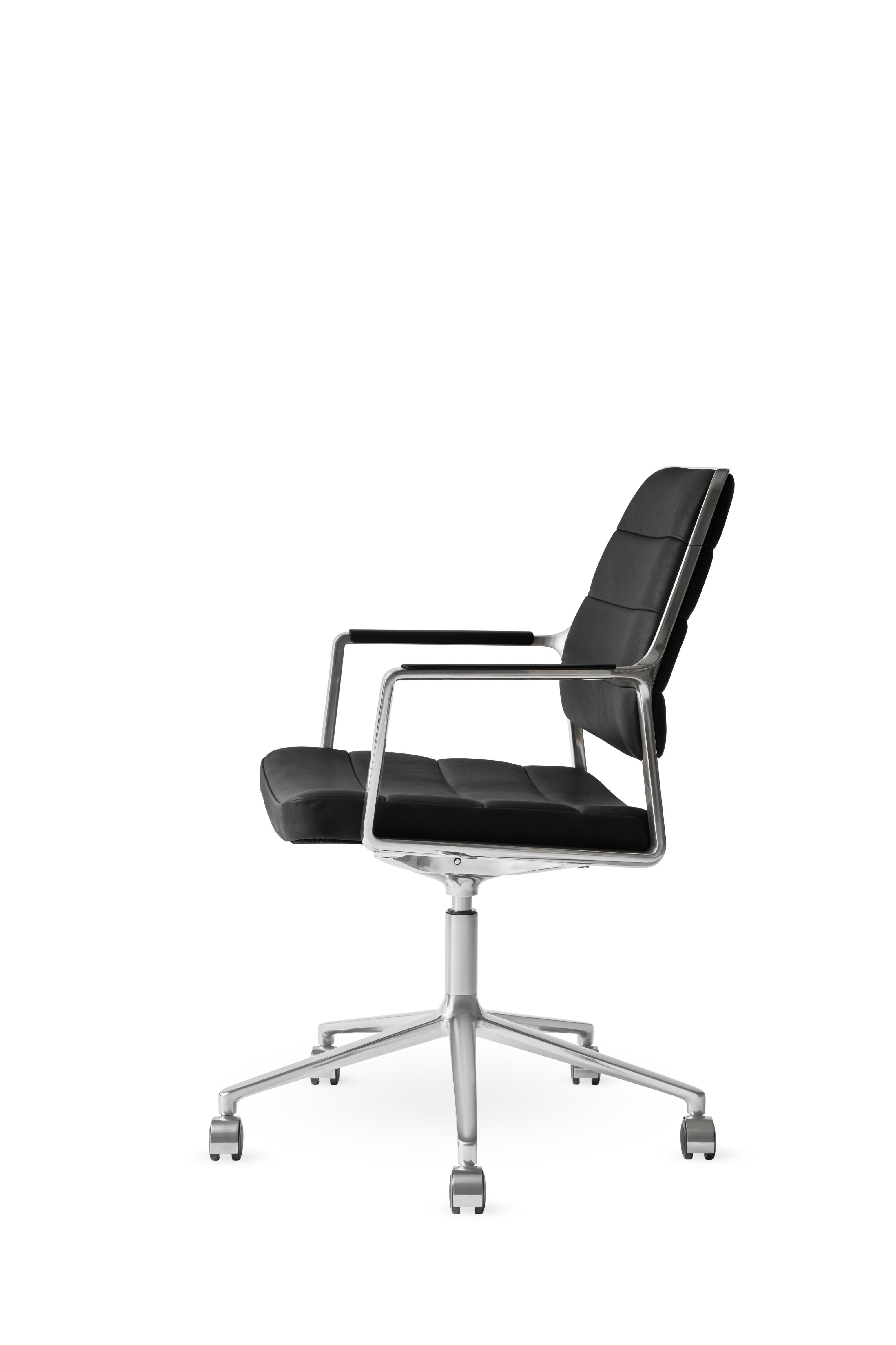 Office chair 455+ black leather with a metal base
