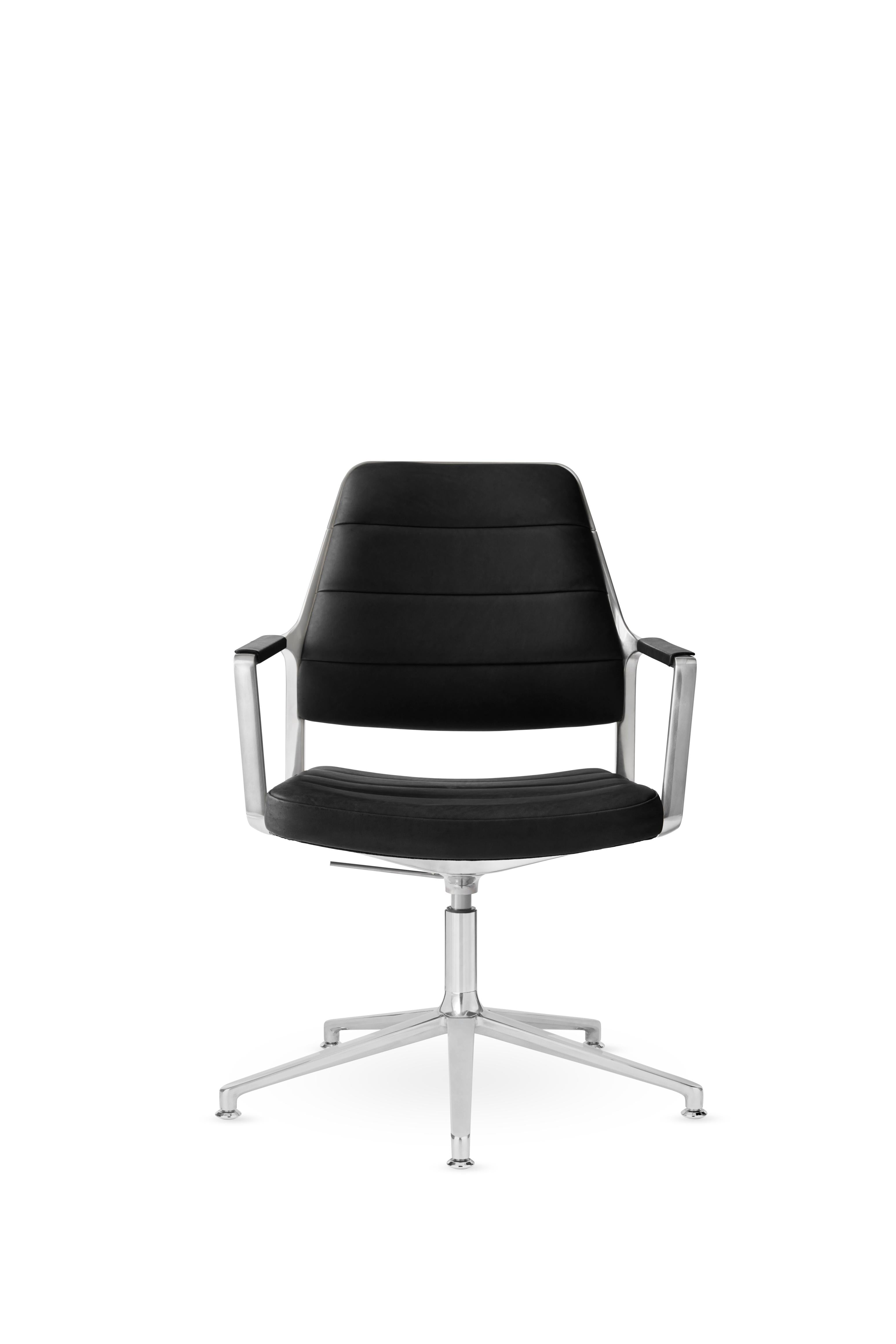Office chair 455+ black leather with a metal base