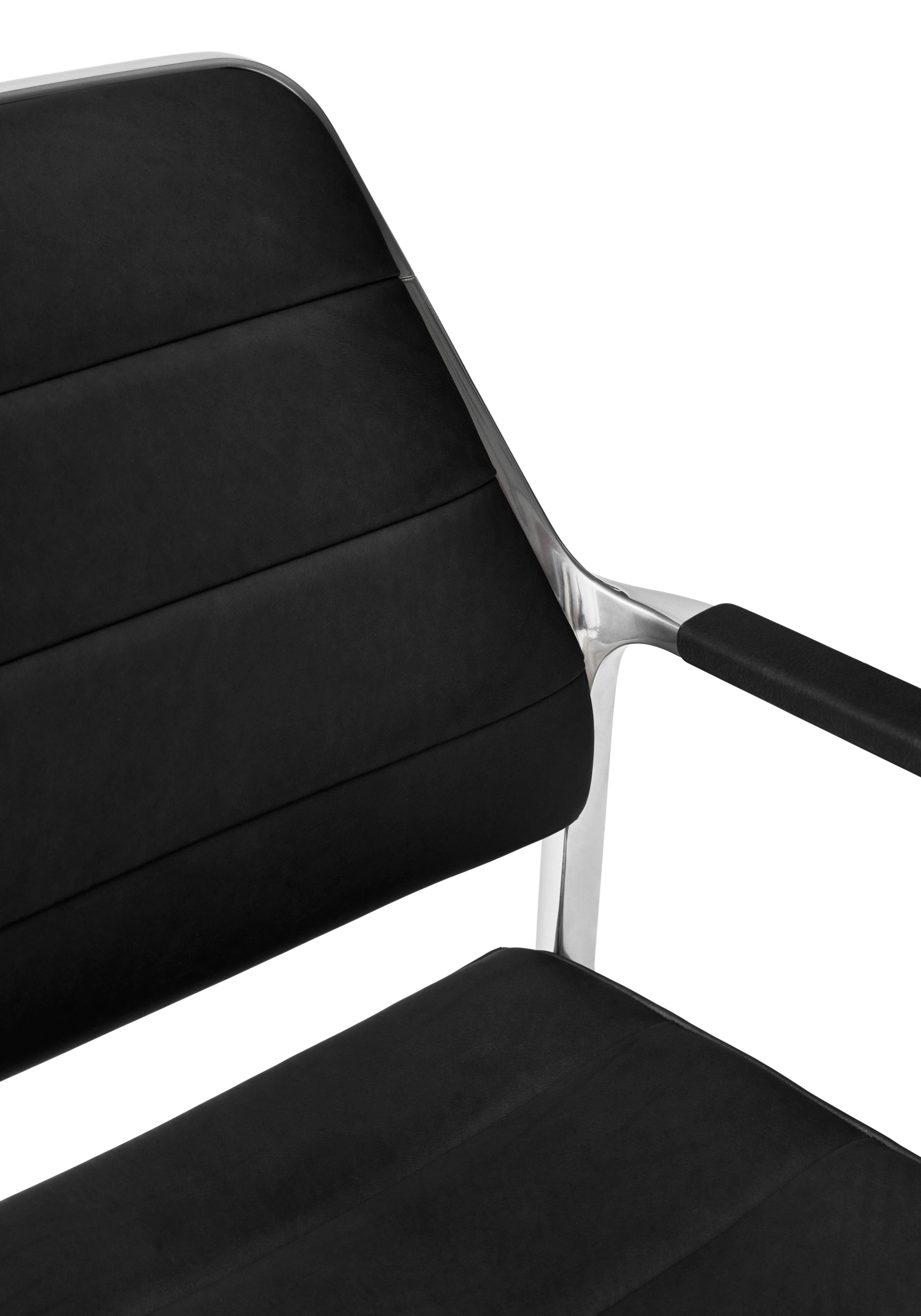 Office chair 455+ black leather with a metal base