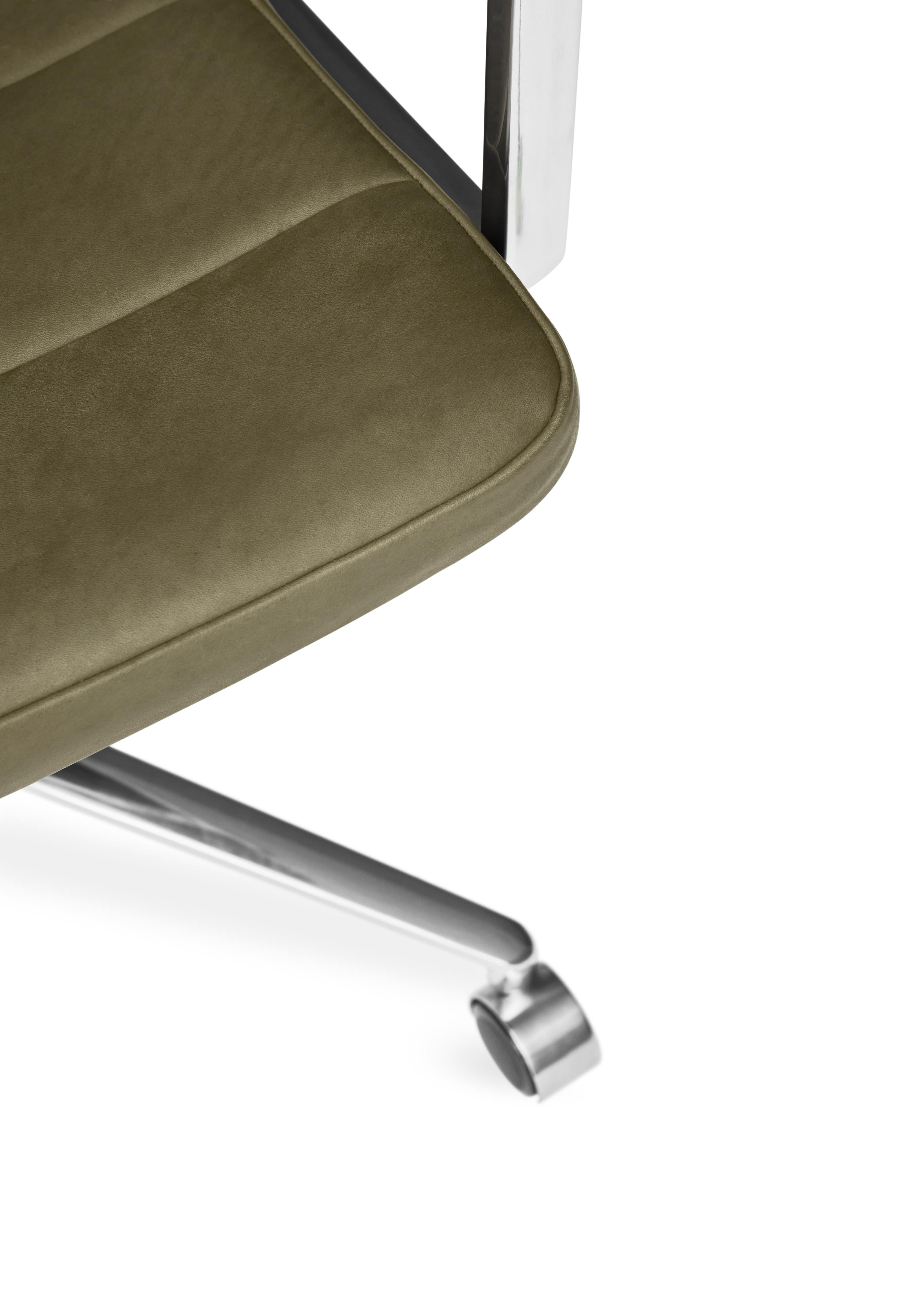 Office chair 455+ green leather with a metal base