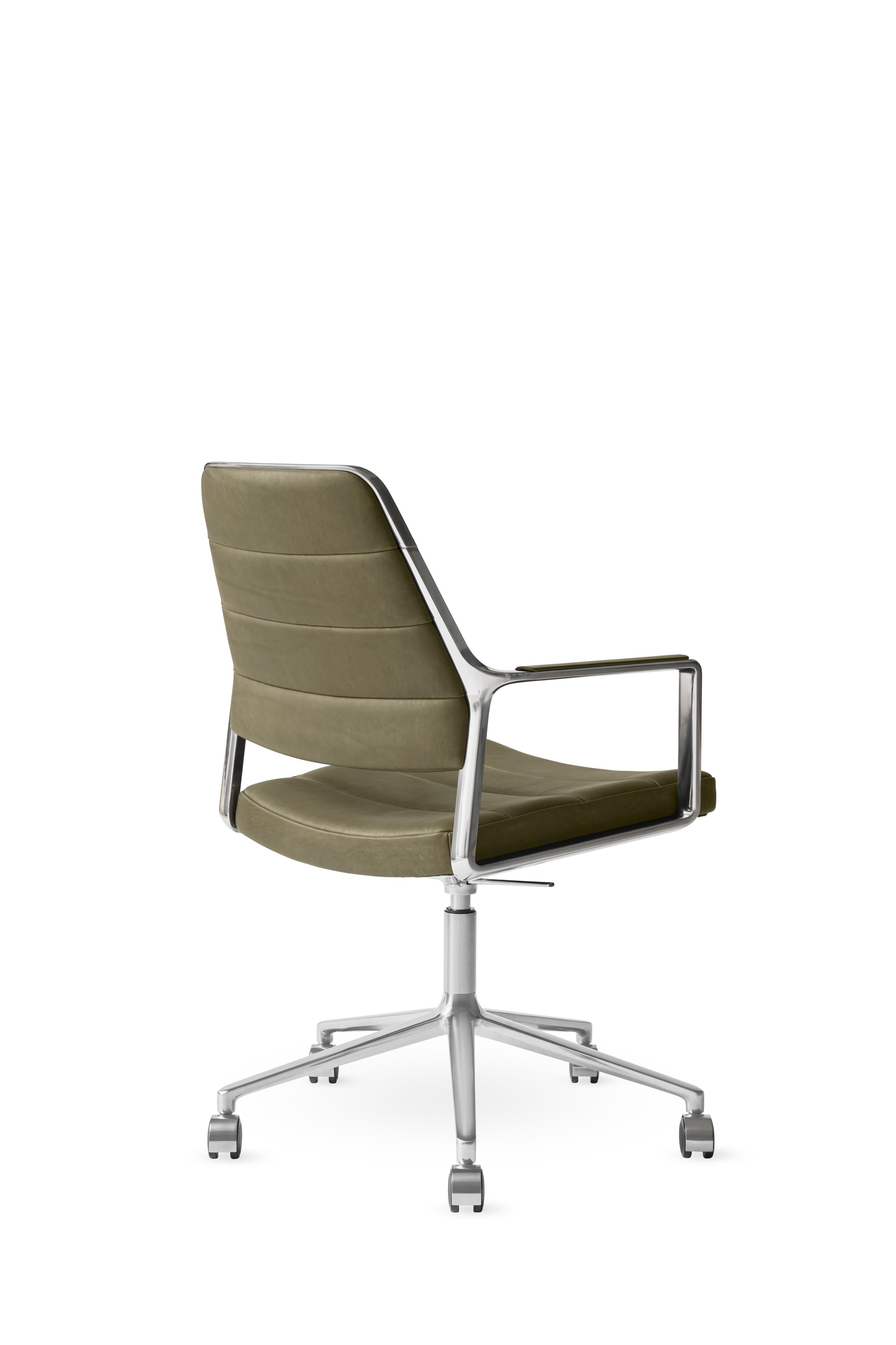 Office chair 455+ green leather with a metal base