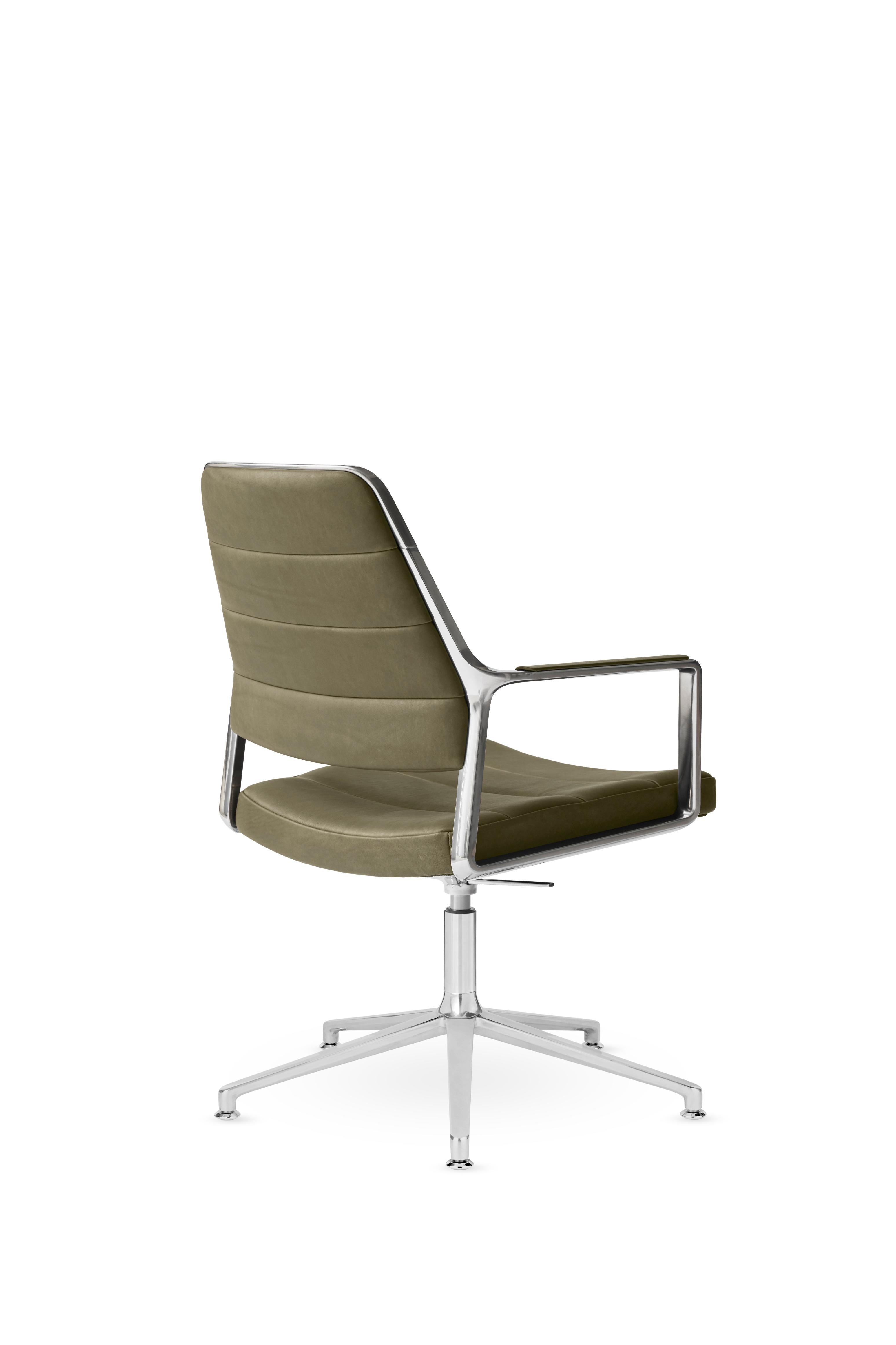 Office chair 455+ green leather with a metal base
