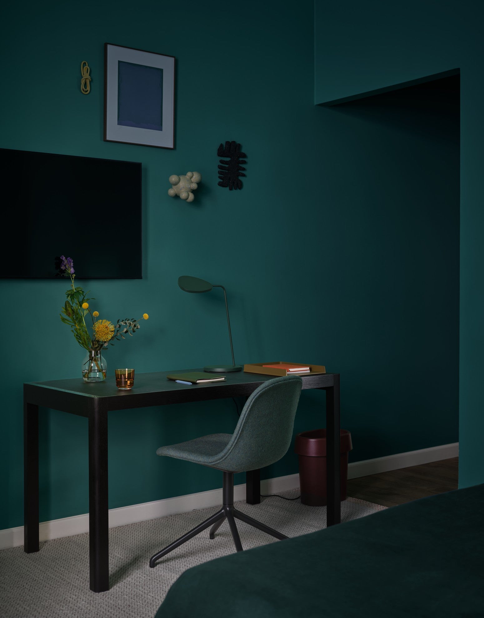 WORKSHOP Table with Black Linoleum and Black Oak Base