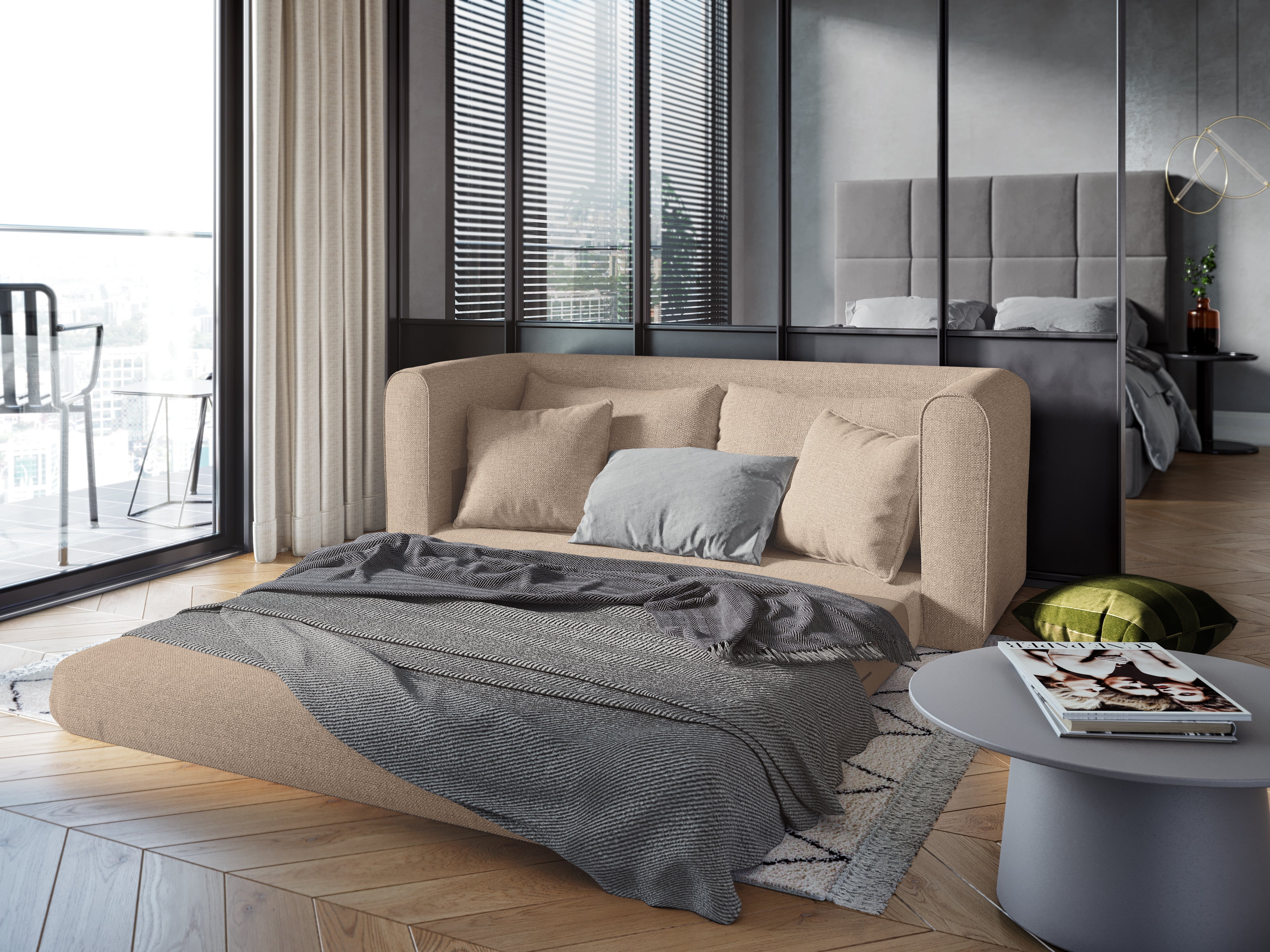 [BRAK] Sofa 2-osobowa z funkcją spania LIDO jasnobeżowy Micadoni    Eye on Design