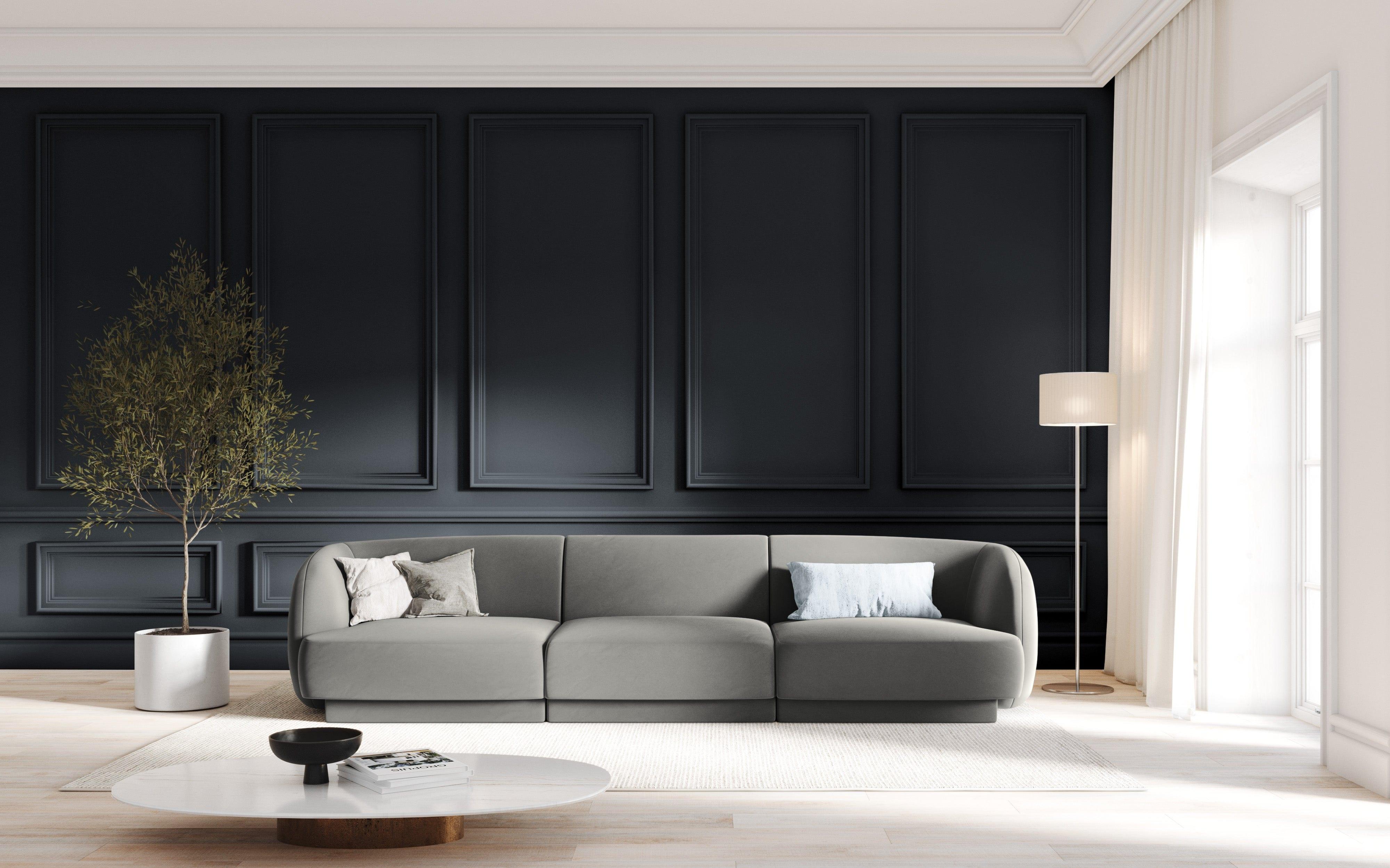 Sofa aksamitna 3-osobowa MILEY jasnoszary Micadoni    Eye on Design
