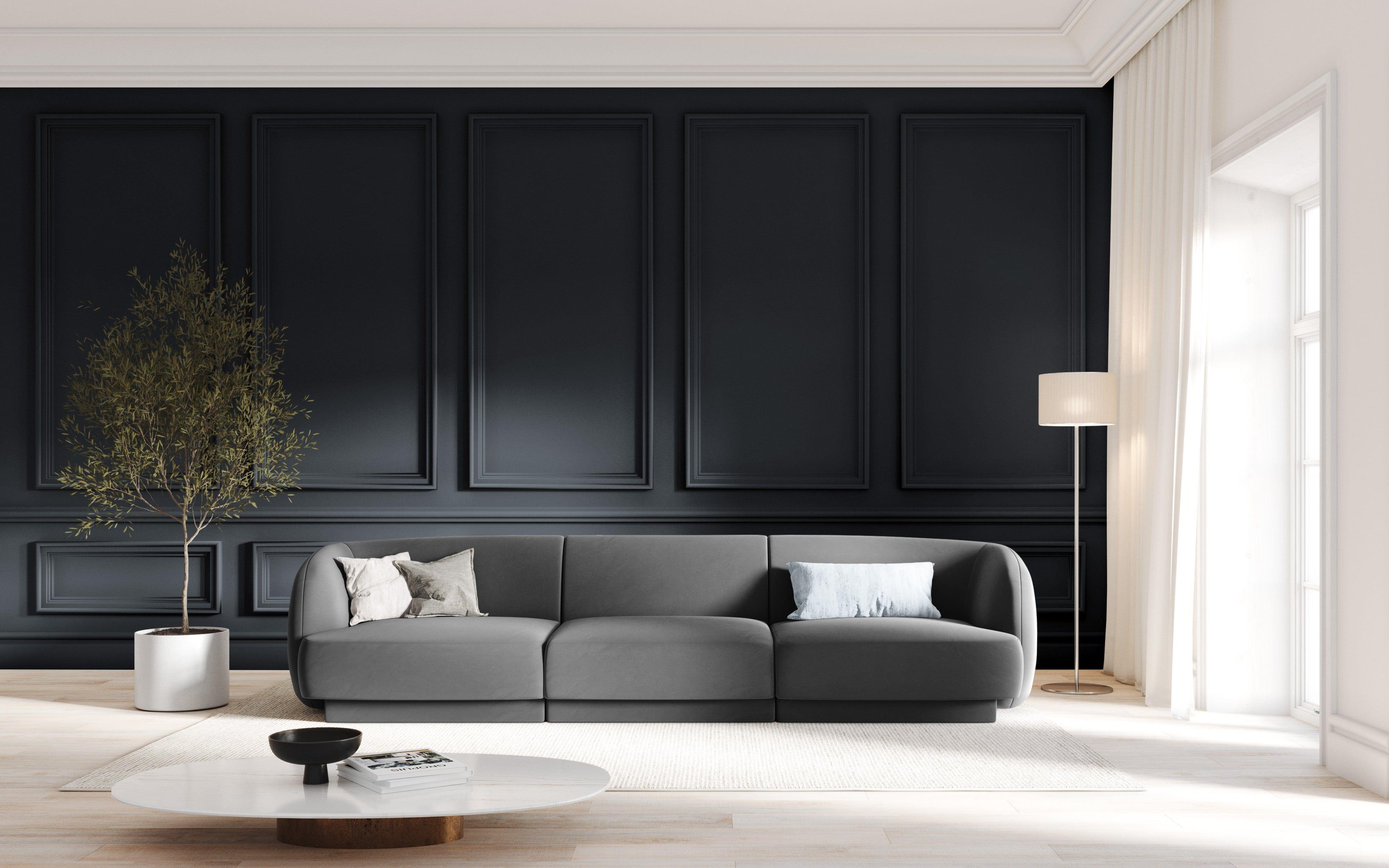Sofa aksamitna 3-osobowa MILEY ciemnoszary Micadoni    Eye on Design