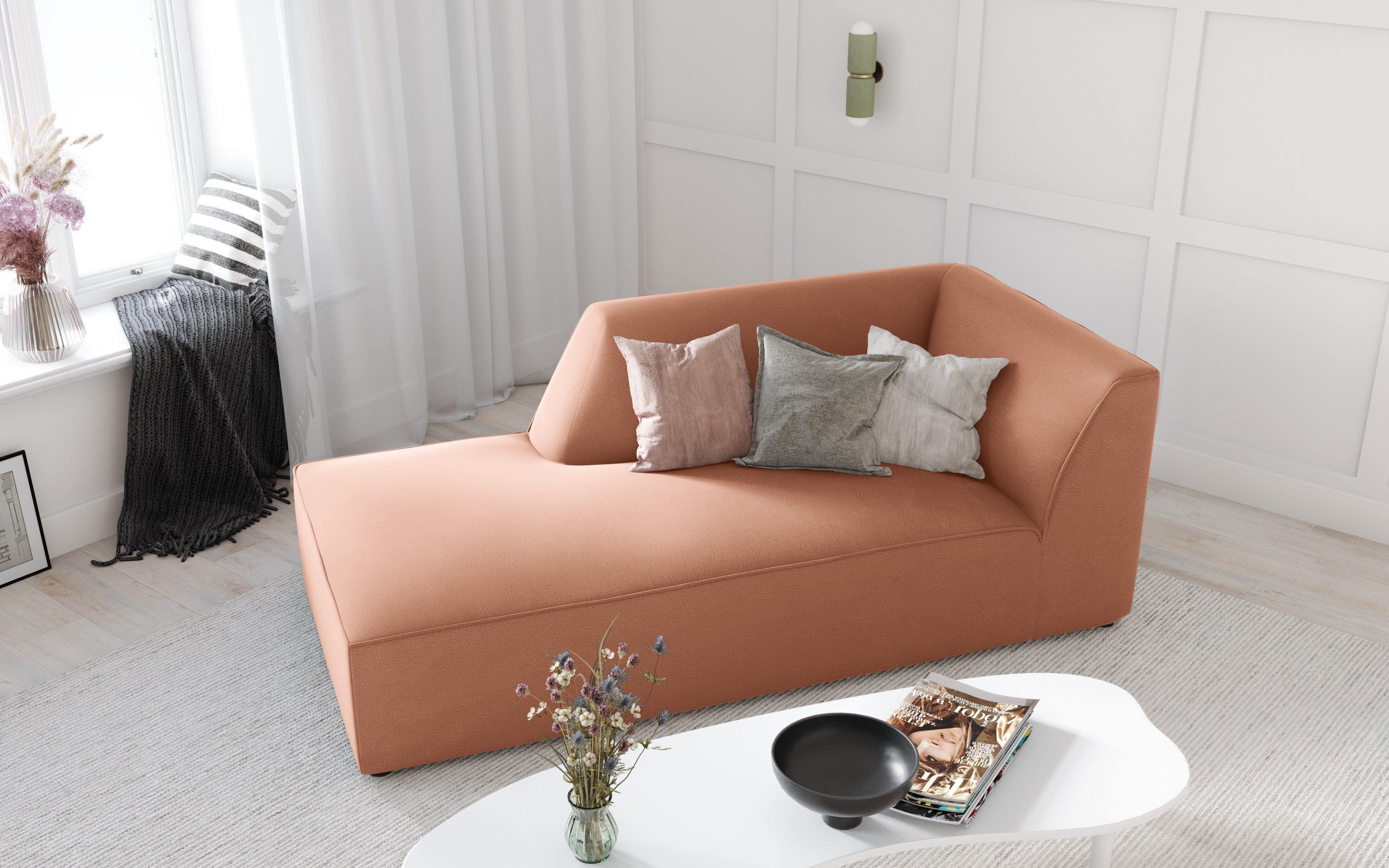 Szezlong aksamitny lewostronny RUBY łososiowy Micadoni    Eye on Design