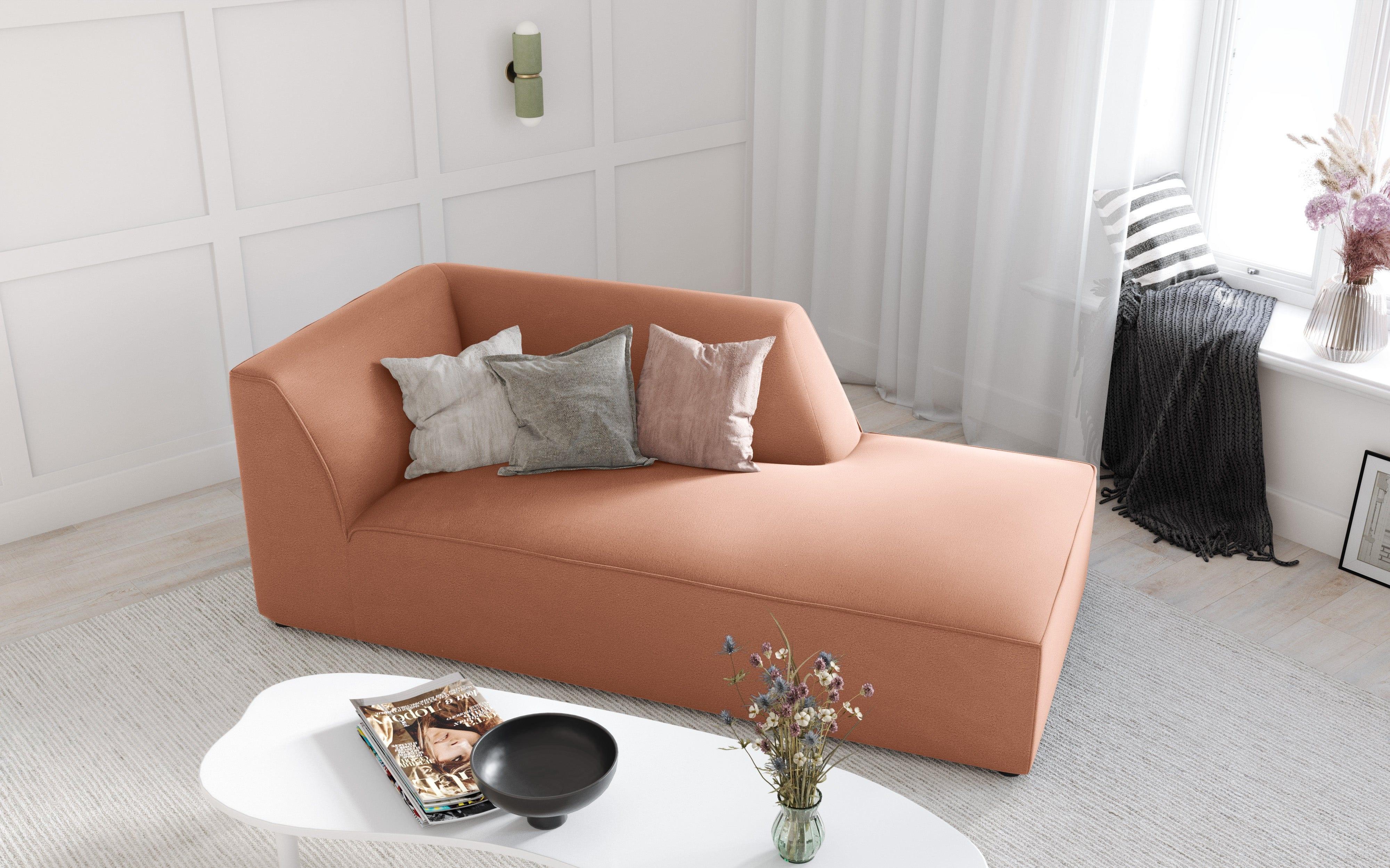 Szezlong aksamitny prawostronny RUBY łososiowy Micadoni    Eye on Design