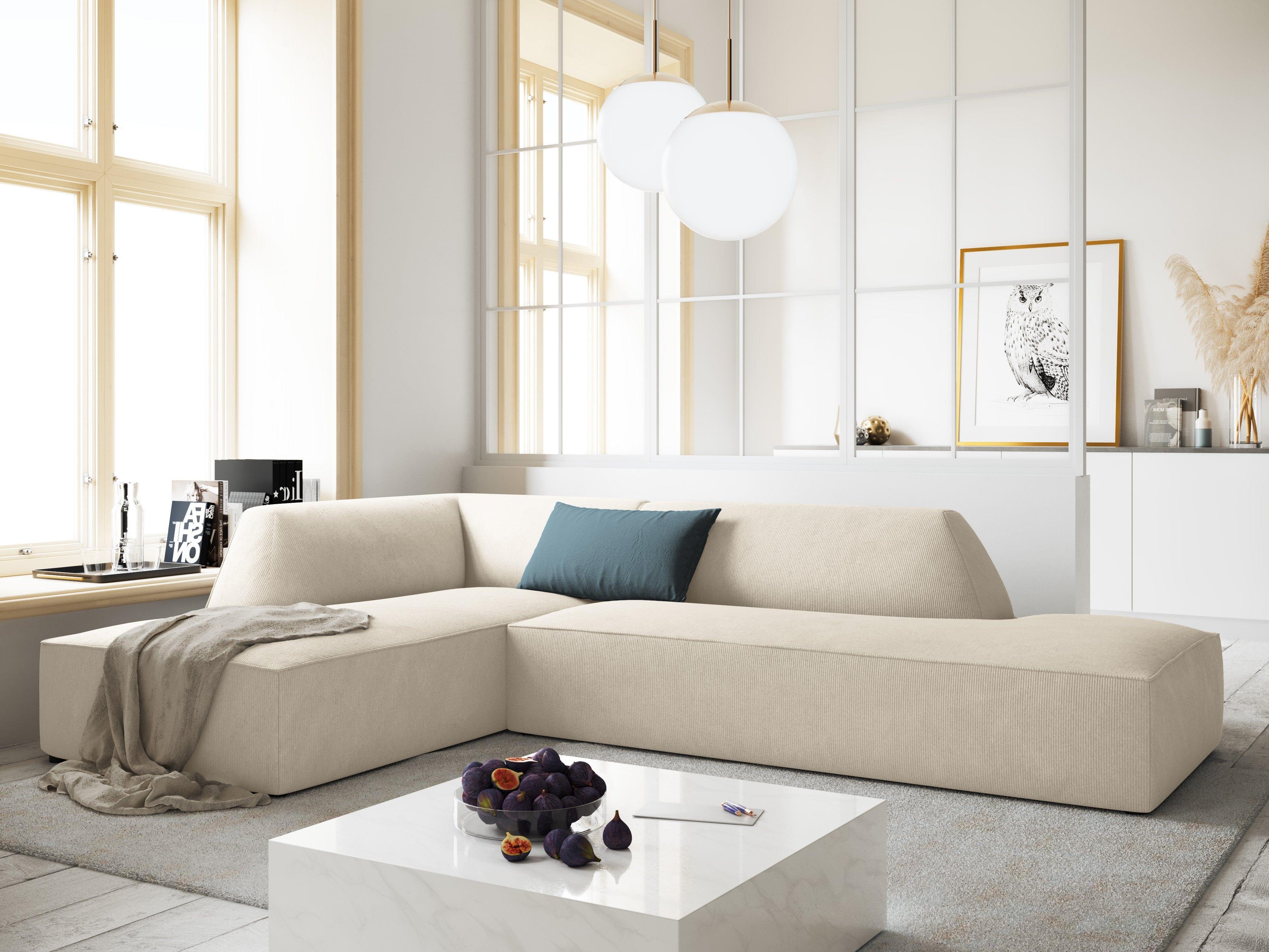 Sofa narożna sztruksowa lewostronna RUBY beżowy Micadoni    Eye on Design