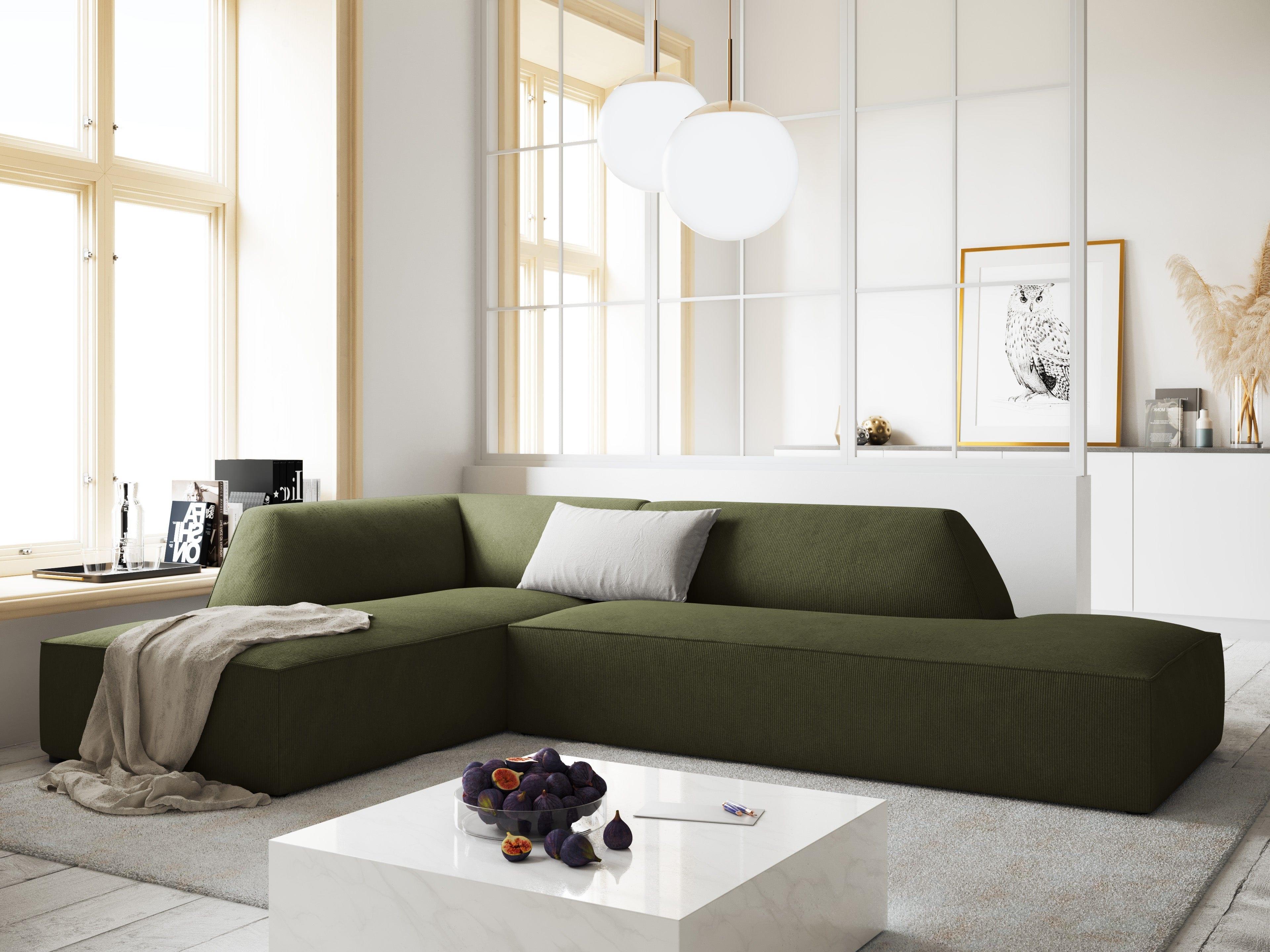 Sofa narożna sztruksowa lewostronna RUBY zielony Micadoni    Eye on Design