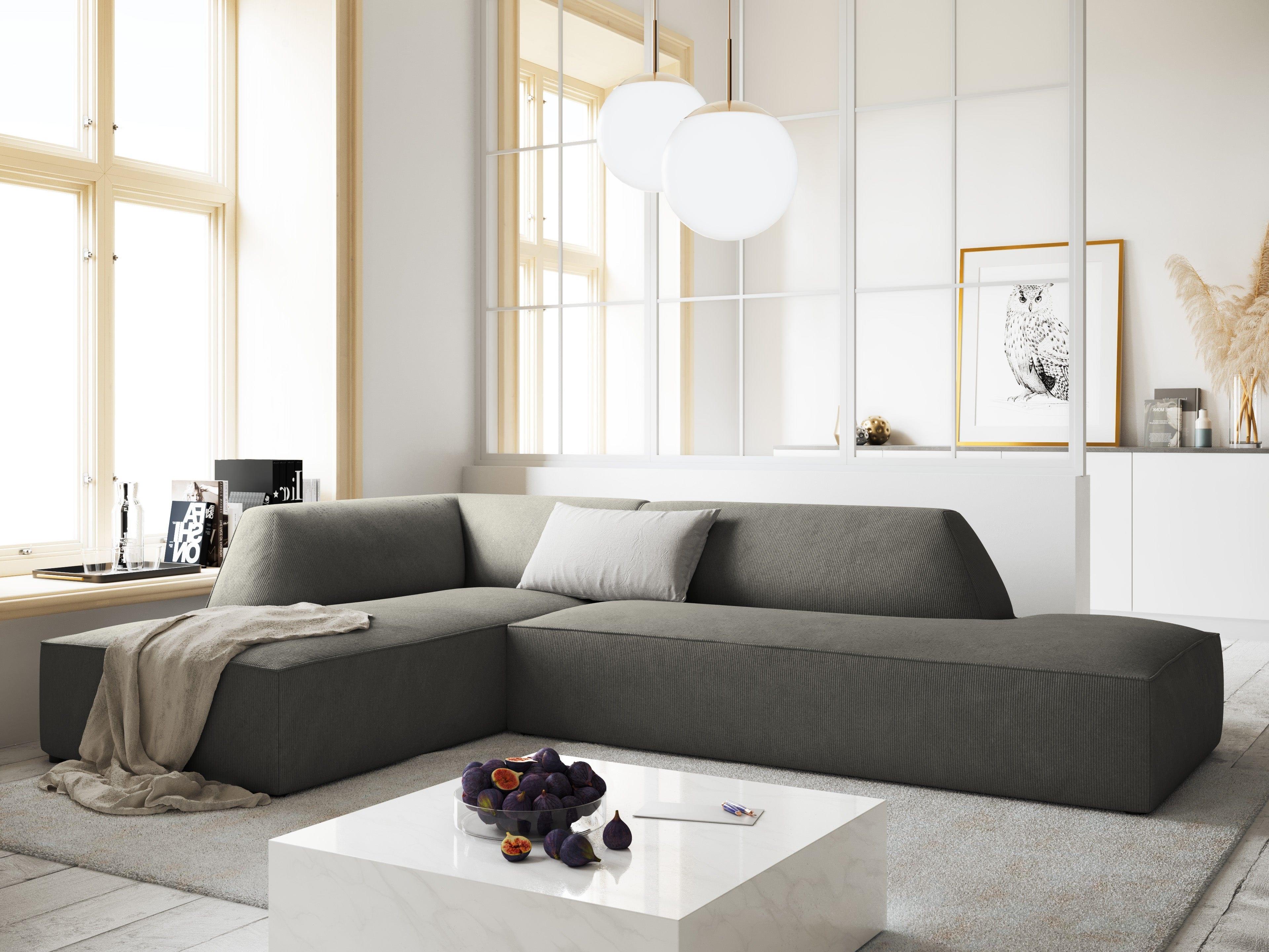 Sofa narożna sztruksowa lewostronna RUBY jasnoszary Micadoni    Eye on Design