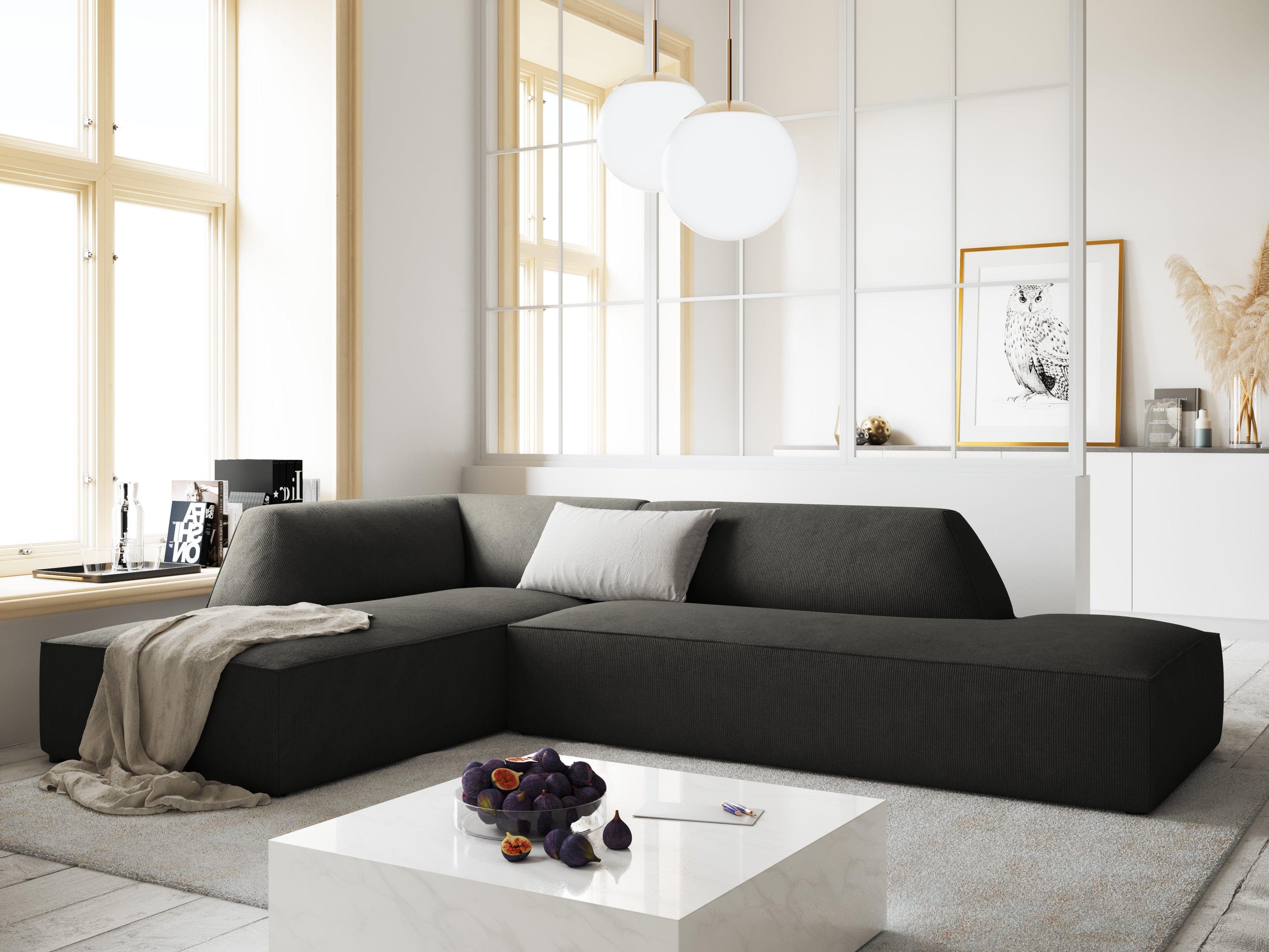 Sofa narożna sztruksowa lewostronna RUBY ciemnoszary Micadoni    Eye on Design