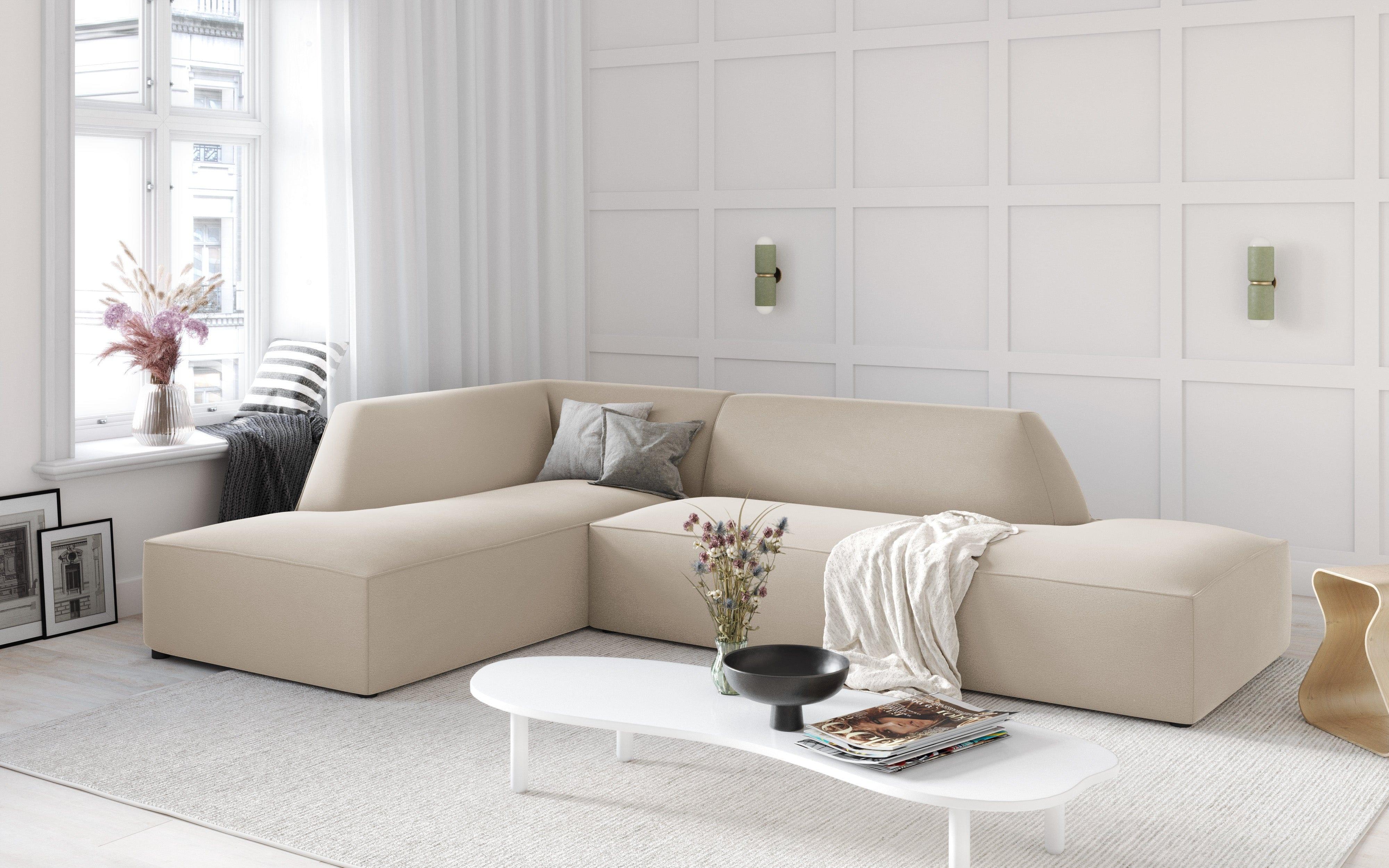 Sofa narożna aksamitna lewostronna RUBY beżowy Micadoni    Eye on Design