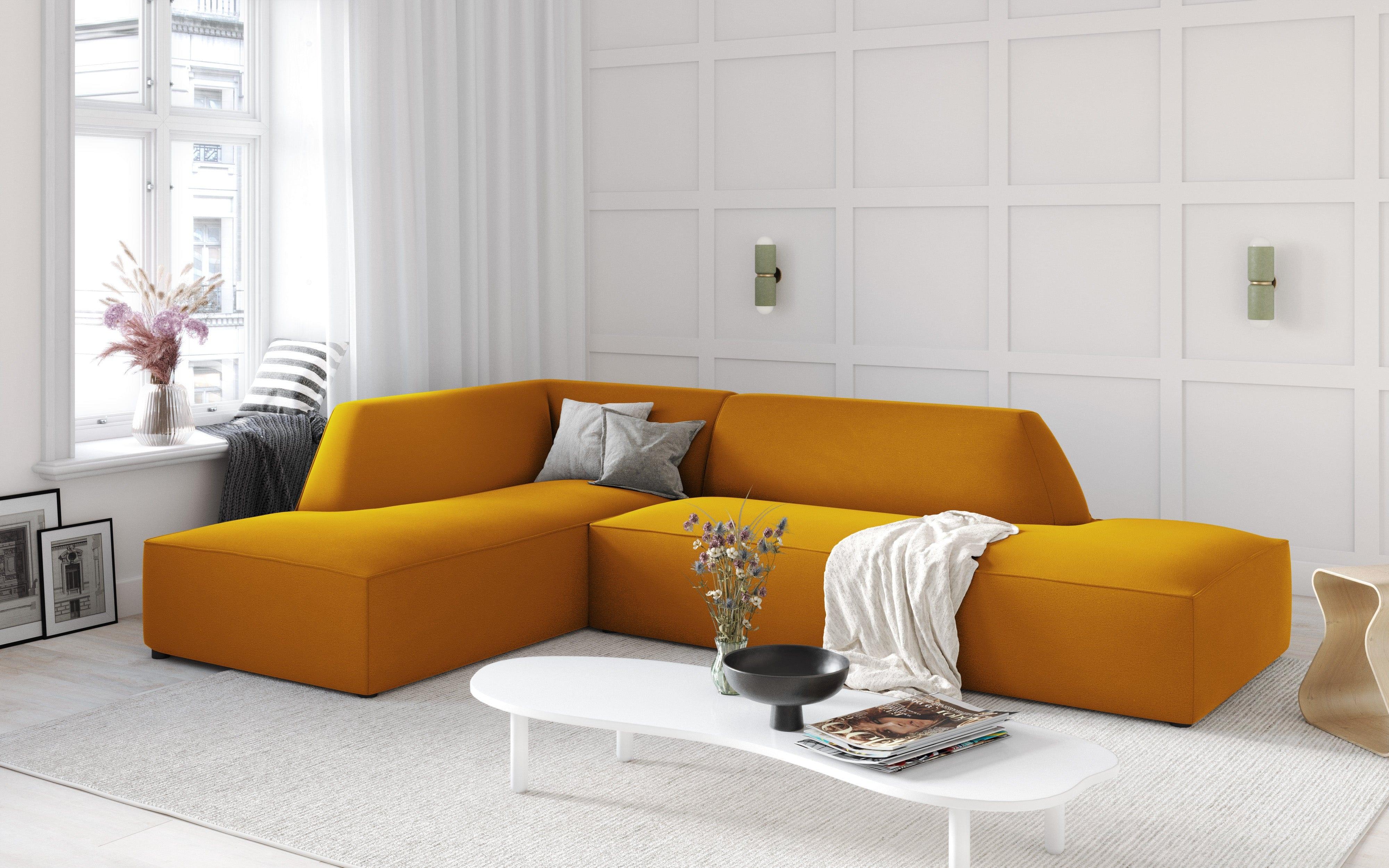 Sofa narożna aksamitna lewostronna RUBY żółty Micadoni    Eye on Design