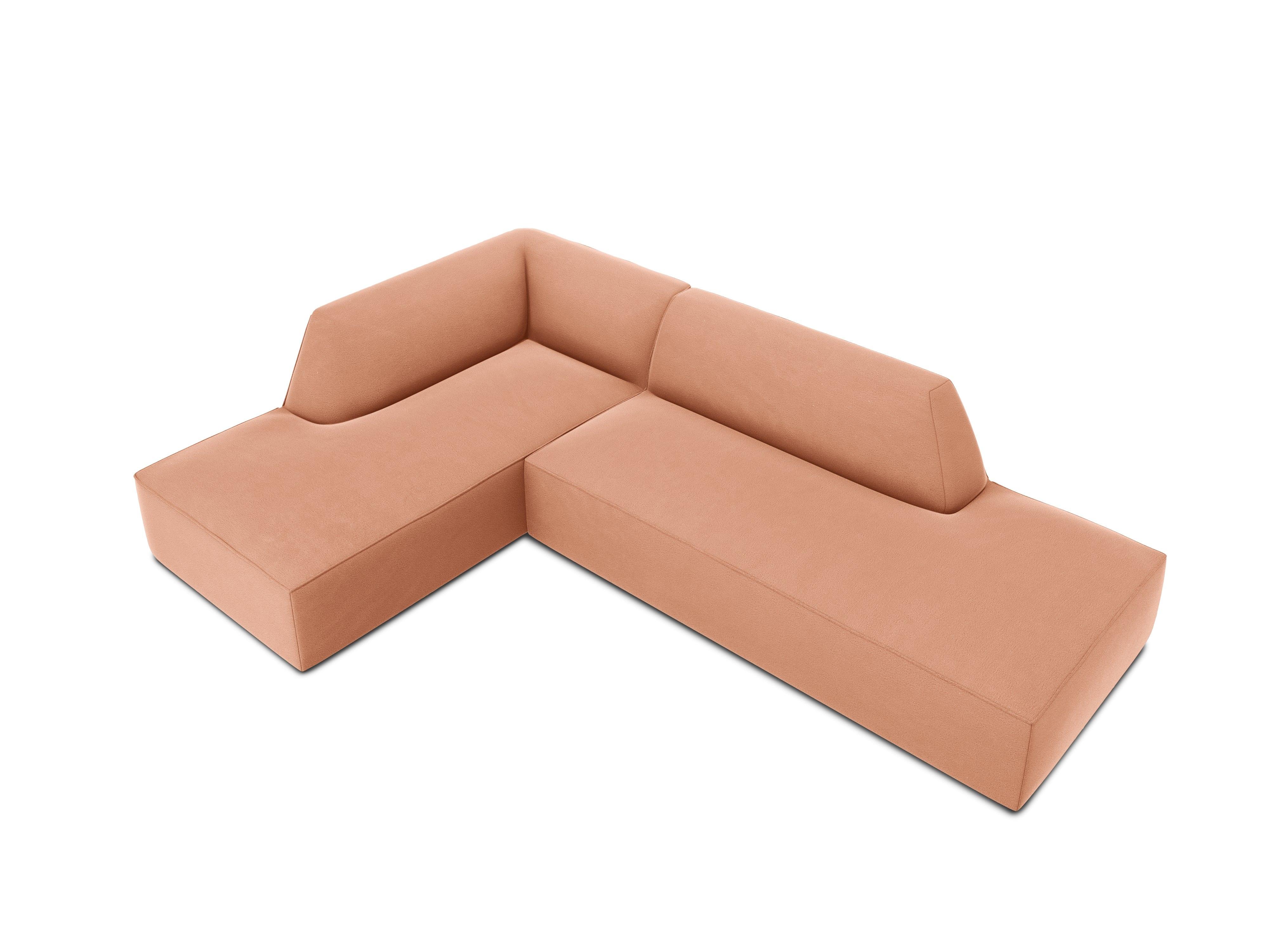 Sofa narożna aksamitna lewostronna RUBY łososiowy Micadoni    Eye on Design