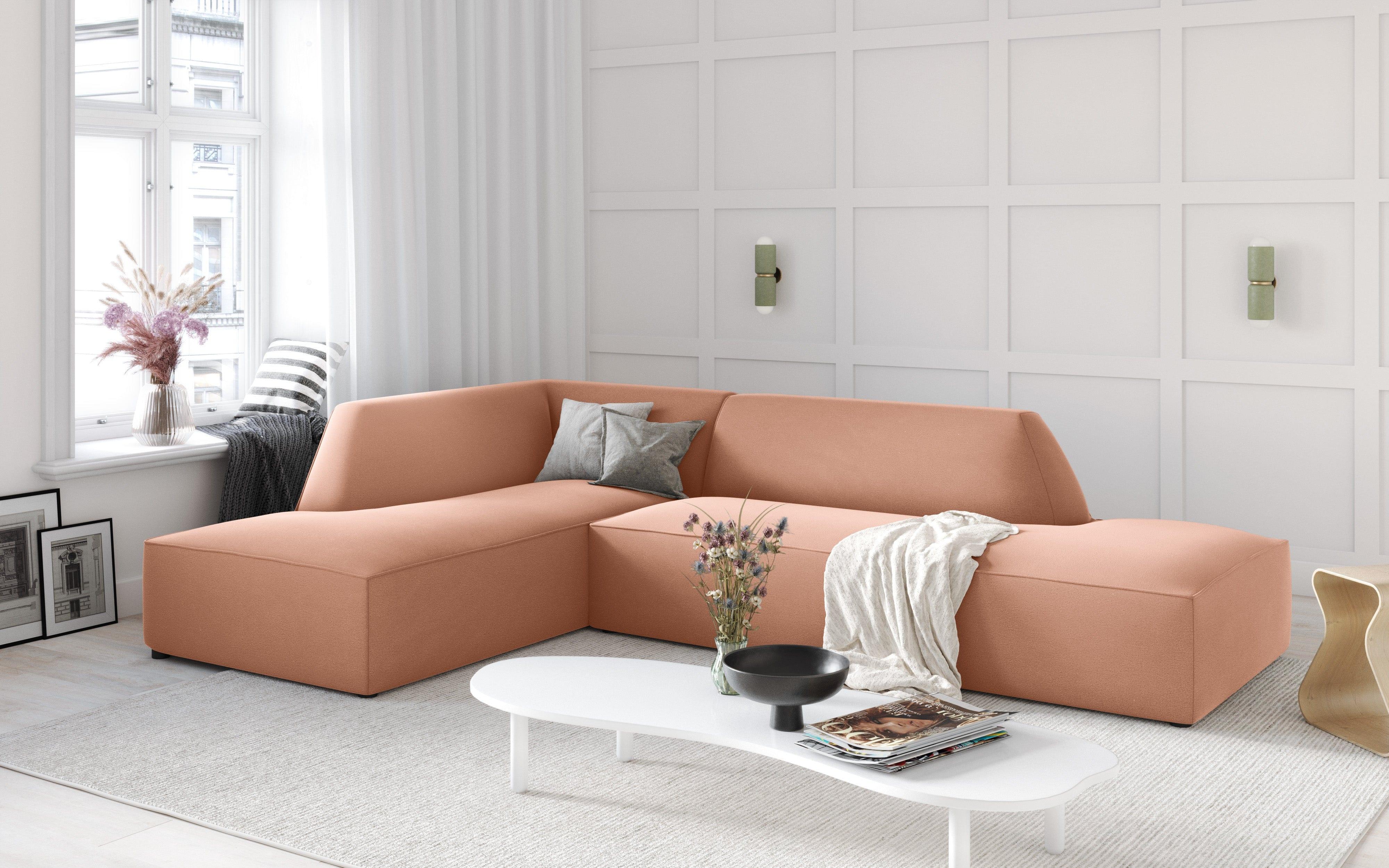 Sofa narożna aksamitna lewostronna RUBY łososiowy Micadoni    Eye on Design
