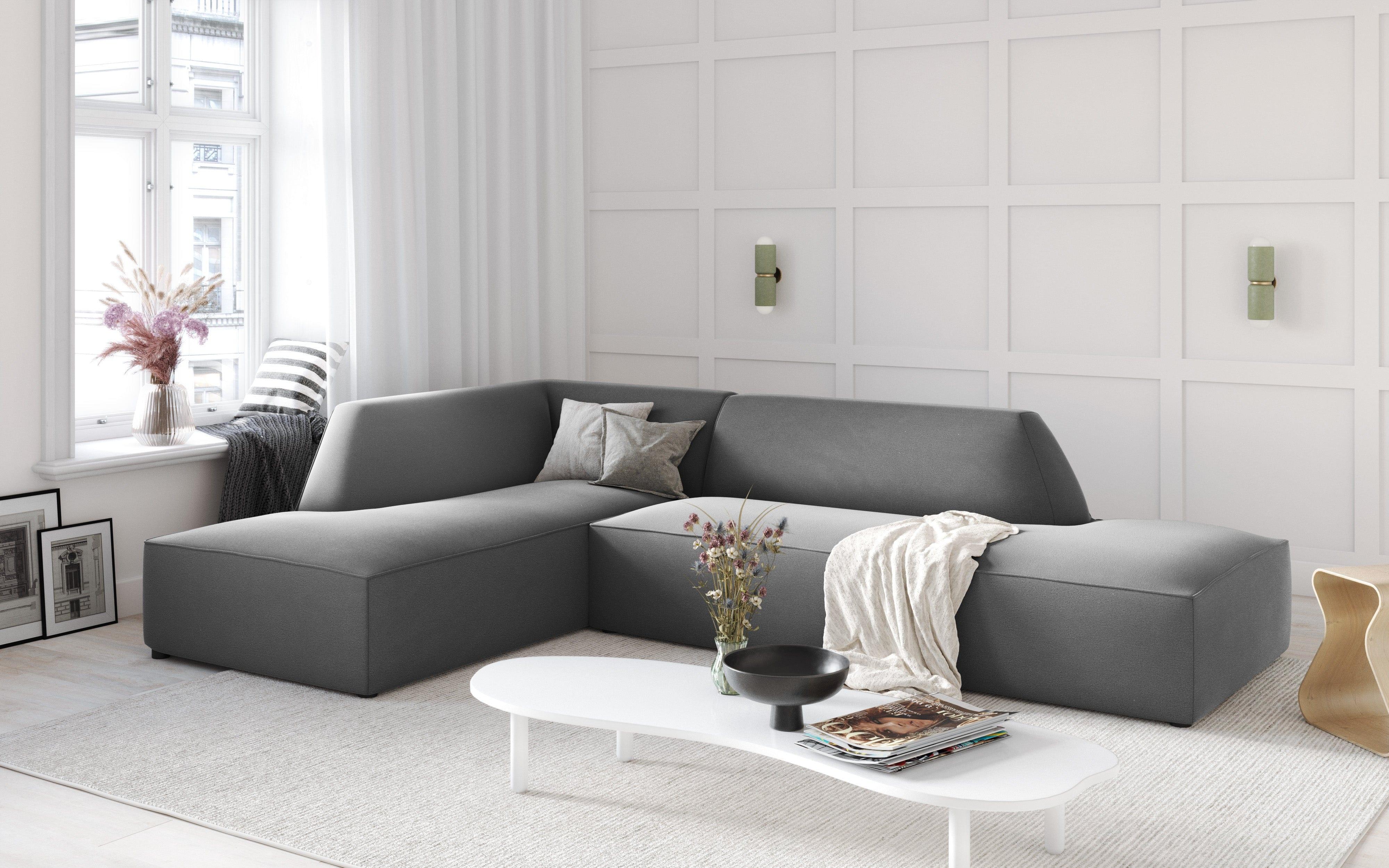 Sofa narożna aksamitna lewostronna RUBY jasnoszary Micadoni    Eye on Design